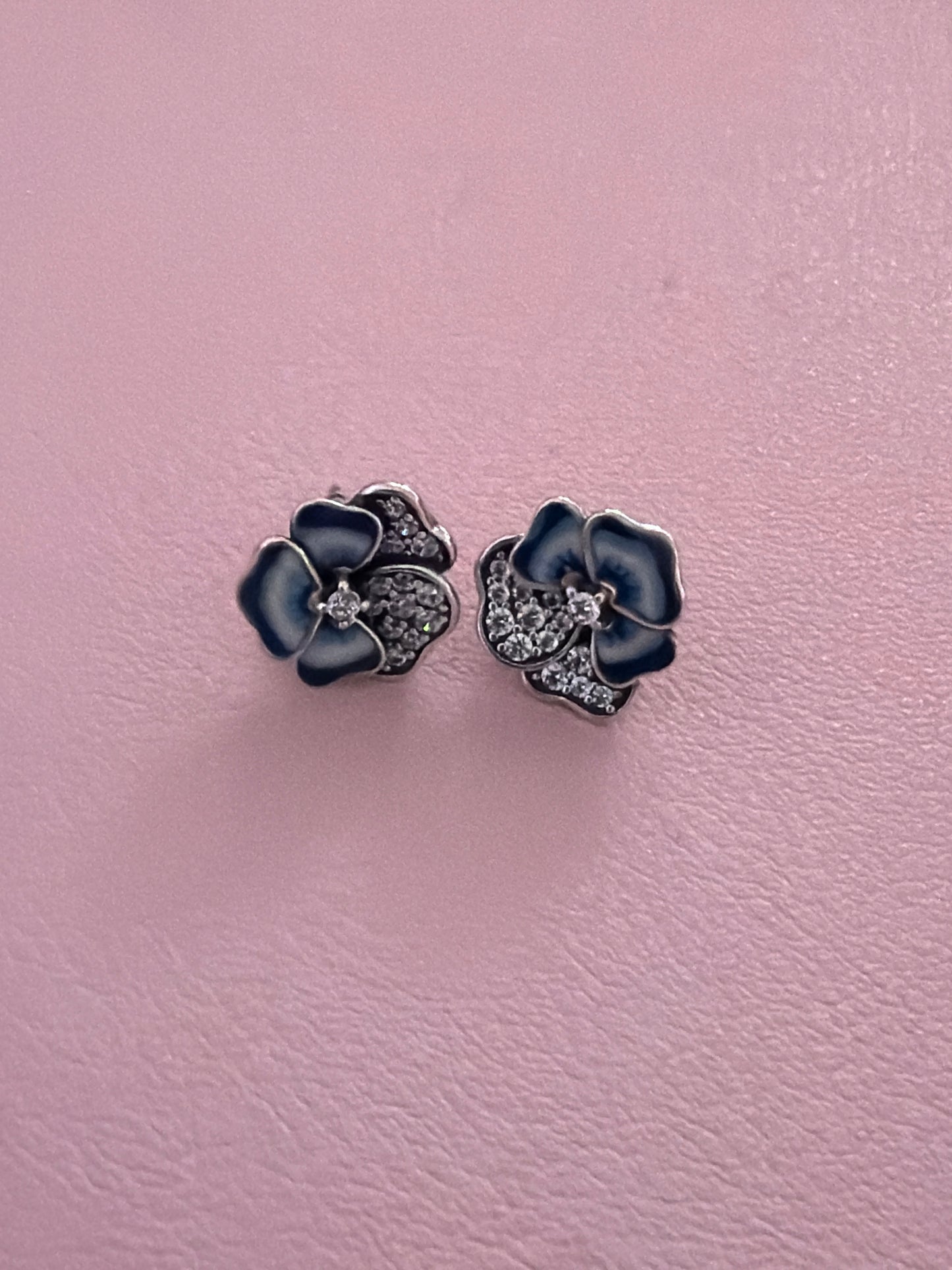 Genuine Pandora Blue Pansy Flower Earrings