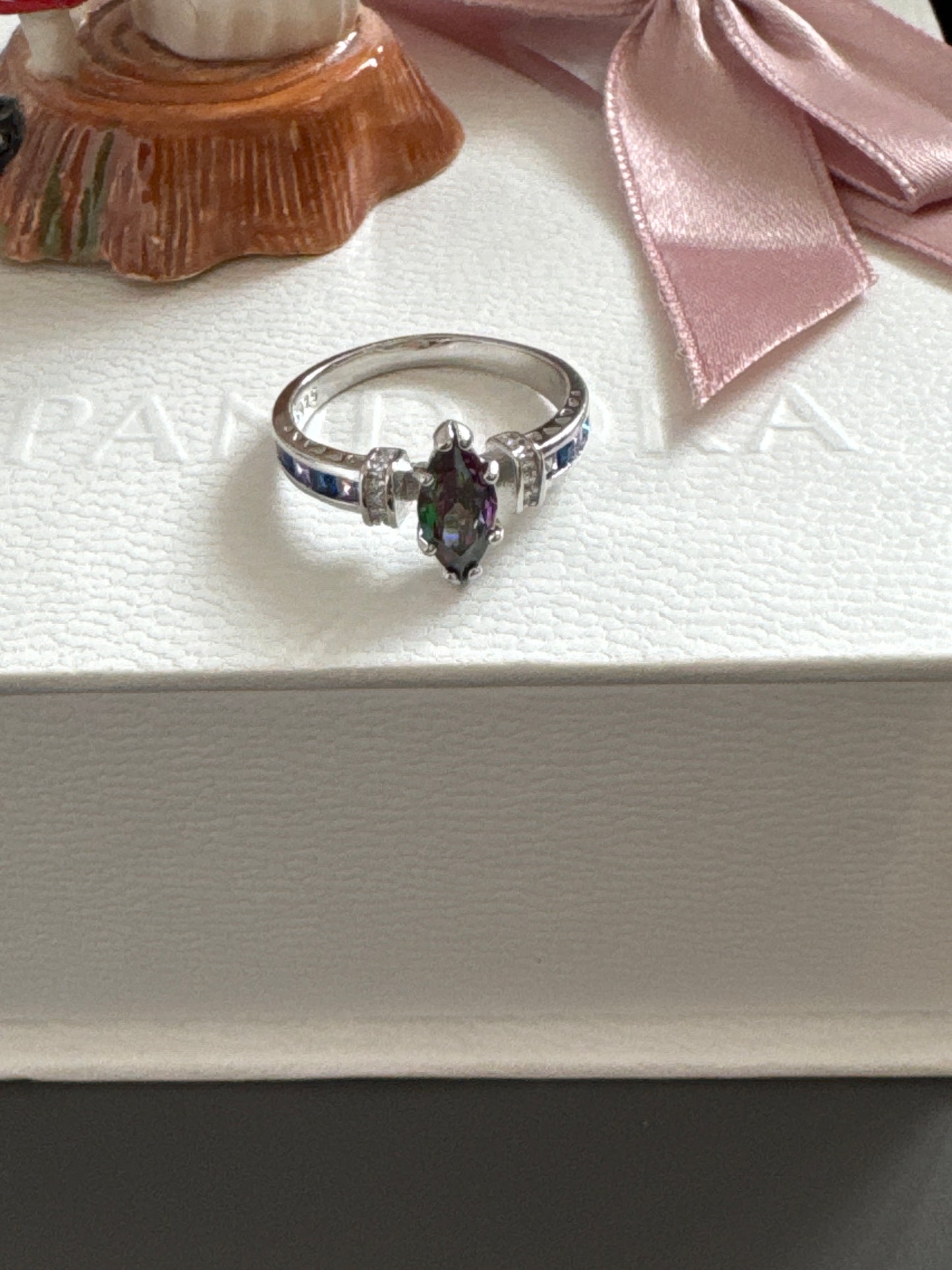 Sterling Silver Colourful Stone Pave CZ Ring Size 56