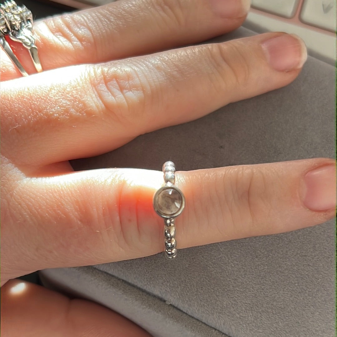 Genuine Pandora Clear Faceted Beaded Cabochon Ring in Size 55