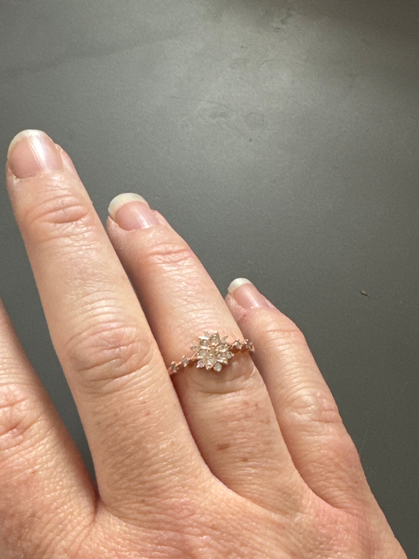 Sterling Silver Rose Gold With CZ Pave Snowflake Ring Size 52