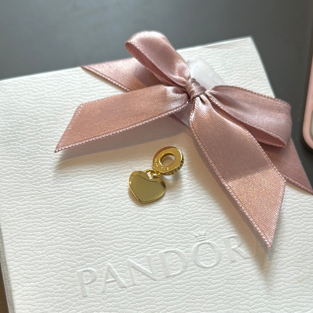Genuine Pandora Shine Gold Engravable Heart Dangle Charm