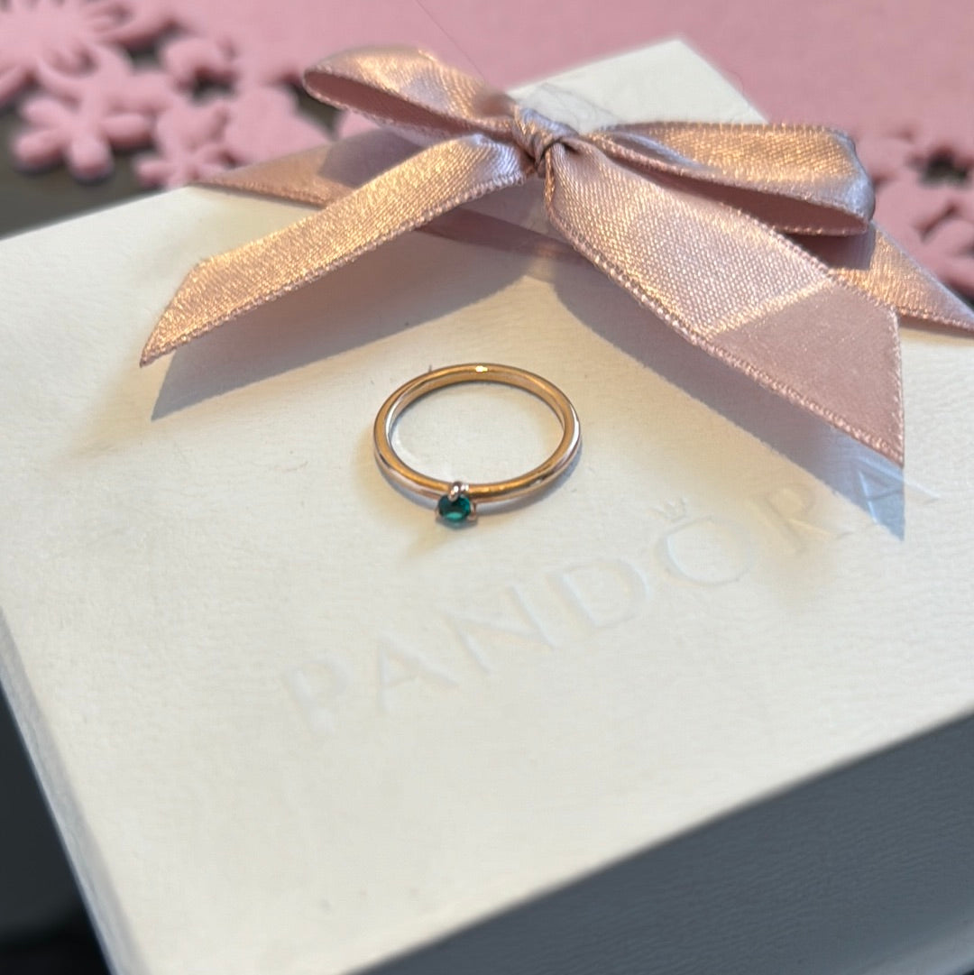 Genuine Pandora Rose Gold Pave Green Stone 60 Solitaire Ring