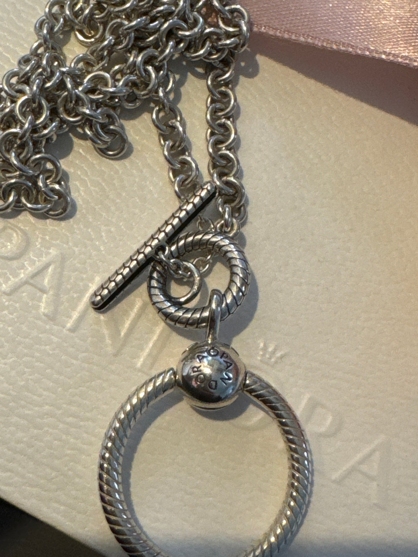 Genuine Pandora O Pendant T Bar Clasp 50cm Necklace
