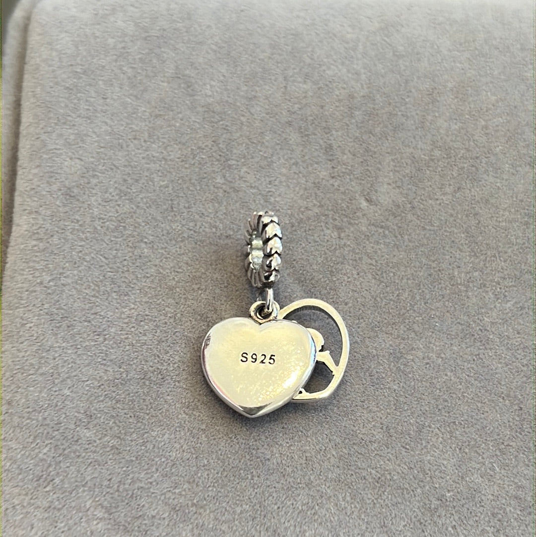 Sterling Silver Pink Enamel Heart Boyfriend and Girlfriend Couple Dangle Charm