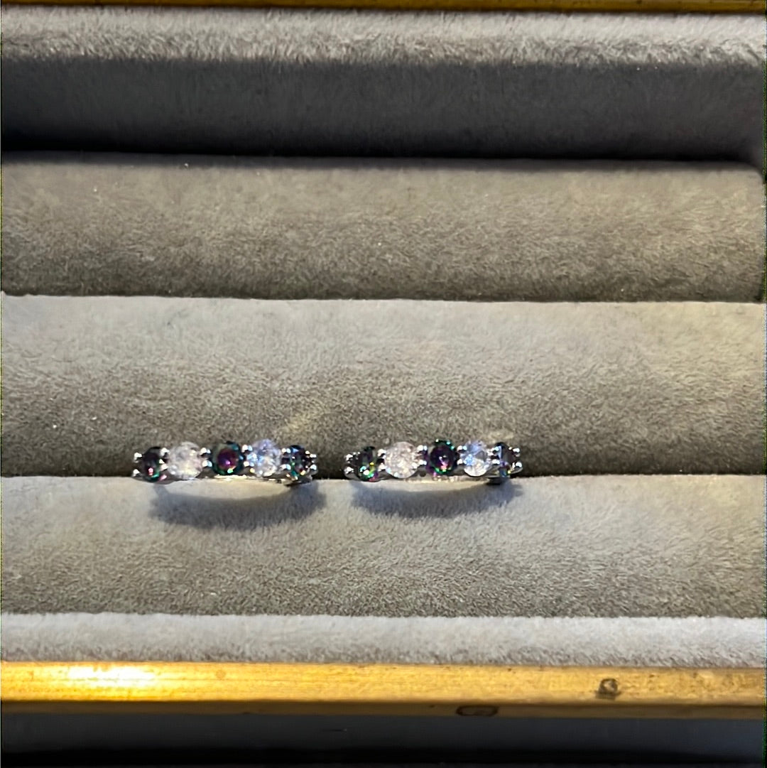 Brand New Sterling Silver Hoops Blue & Clear CZ Stones