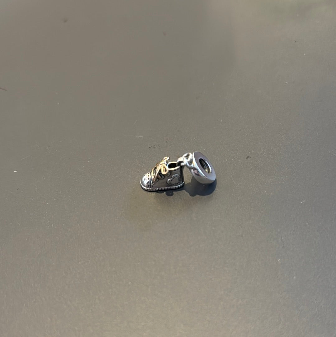 Genuine Pandora New Style Two Tone Baby Bootie Shoe Dangle Charm