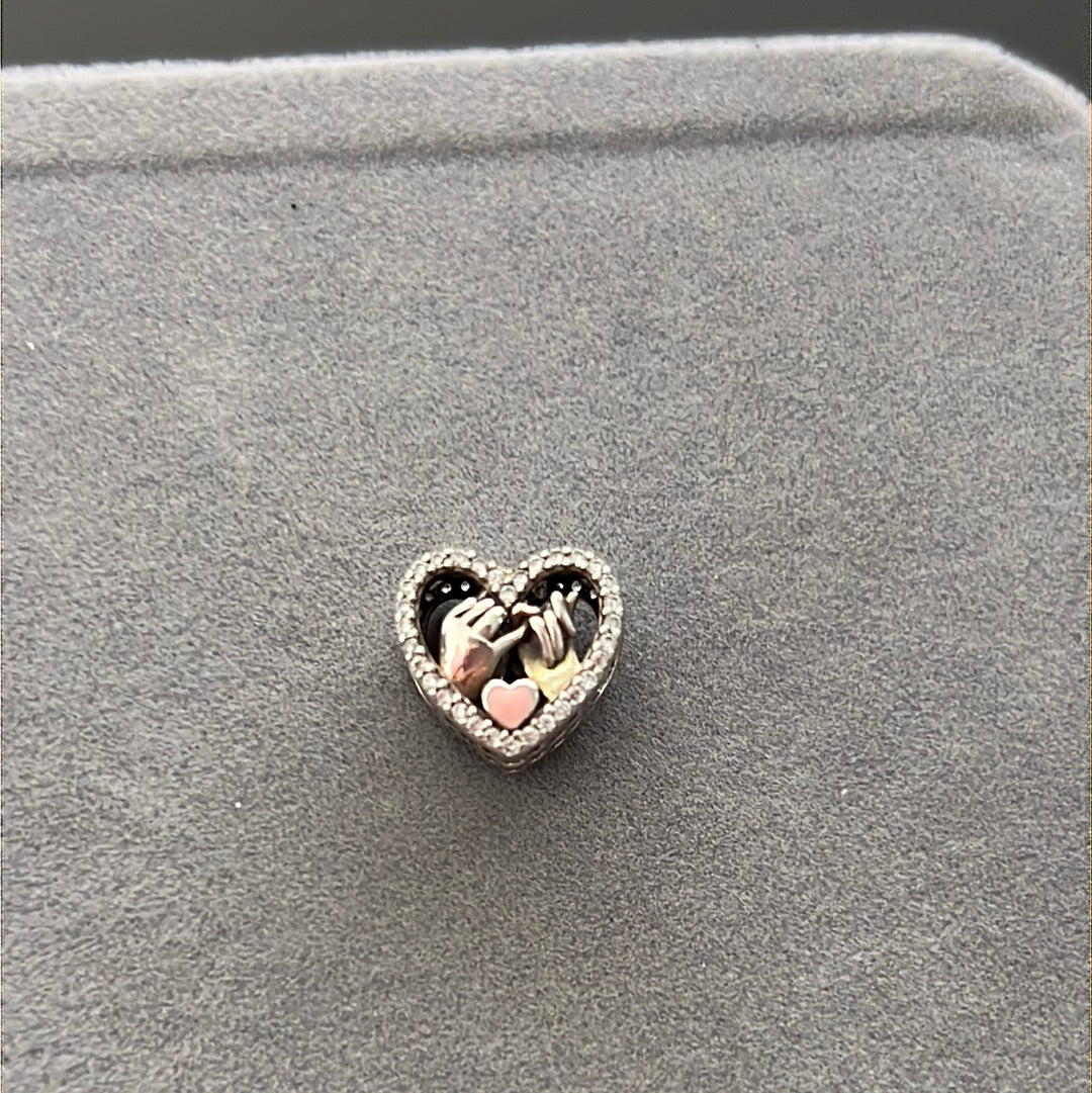 Sterling Silver Pave Pinky Promise Heart Charm