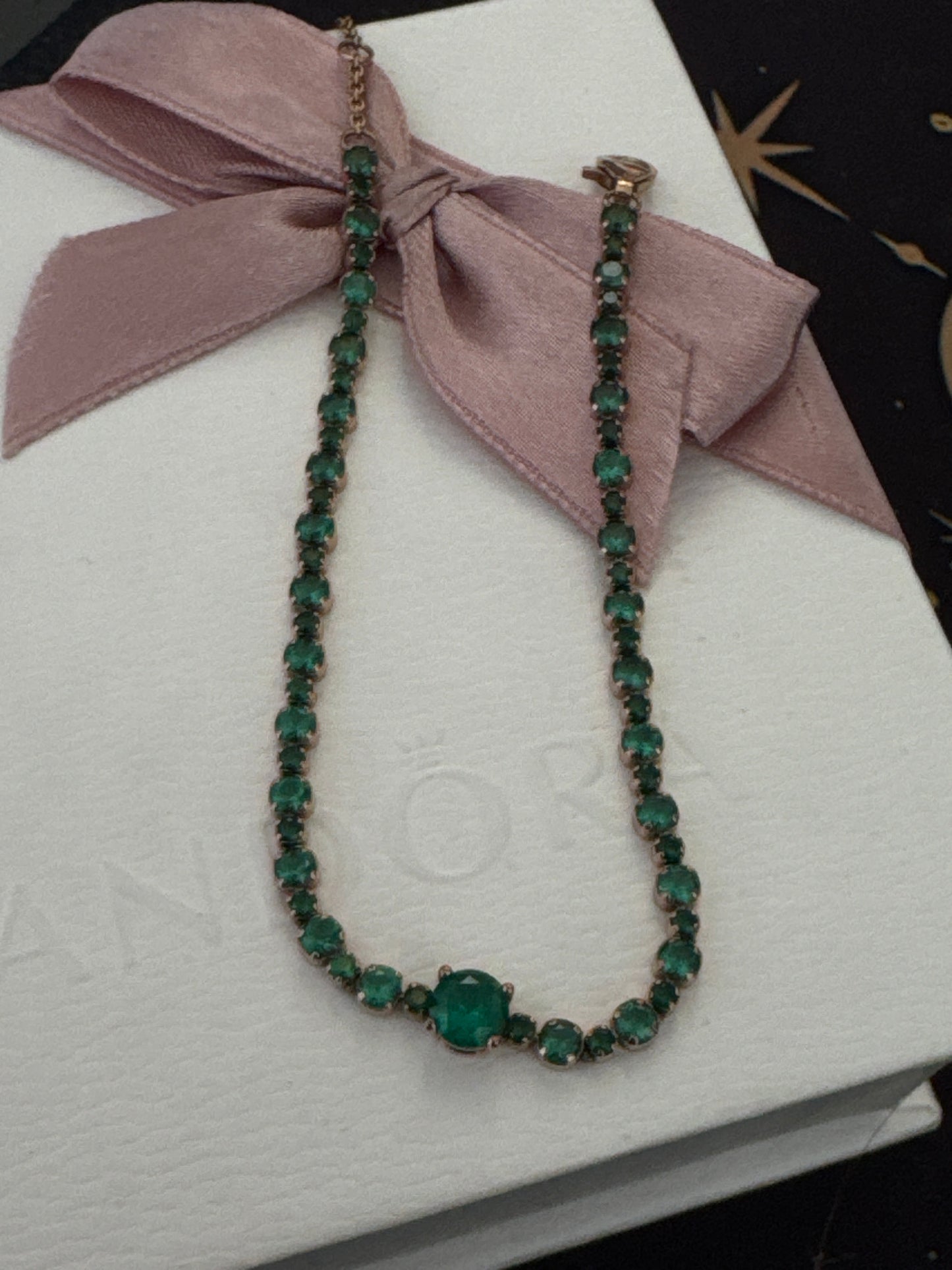 Genuine Pandora Rose Gold Green Stone Sparkle Bracelet Max 18cm Max