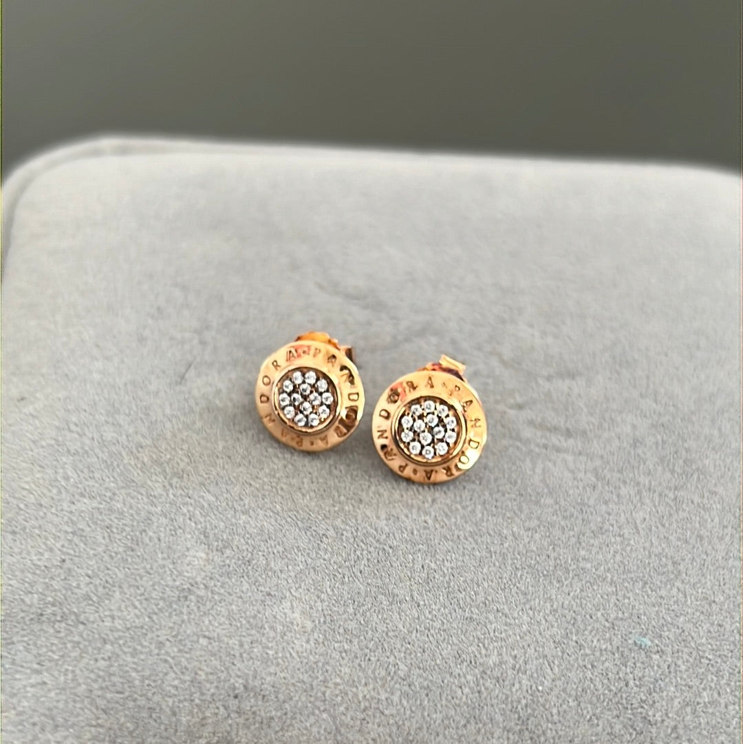 Genuine Pandora Rose Gold Pave Logo Earrings Stud