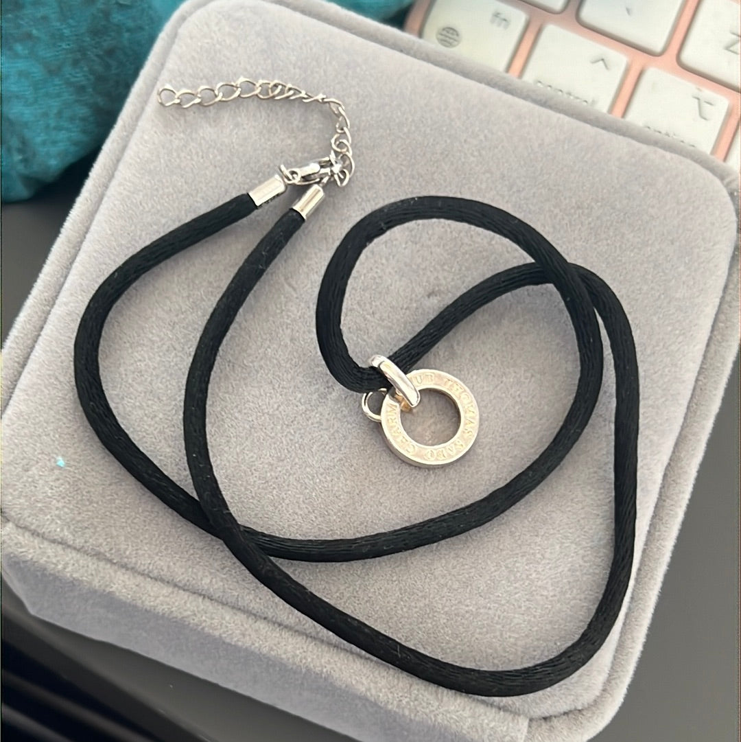 Genuine Thomas Sabo Sterling Silver Charm Hoop & Black String Necklace