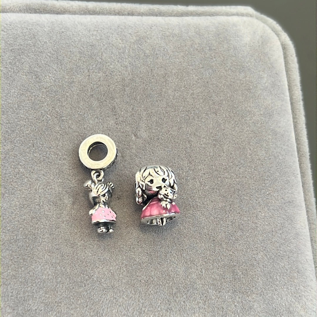Sterling Silver Enamel Little Girl Charm Set x2