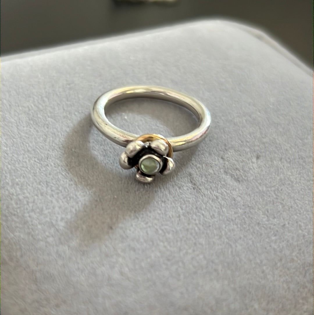Genuine Pandora Two Tone Topaz Flower Ring With Gold Hoop Size 56 Rare