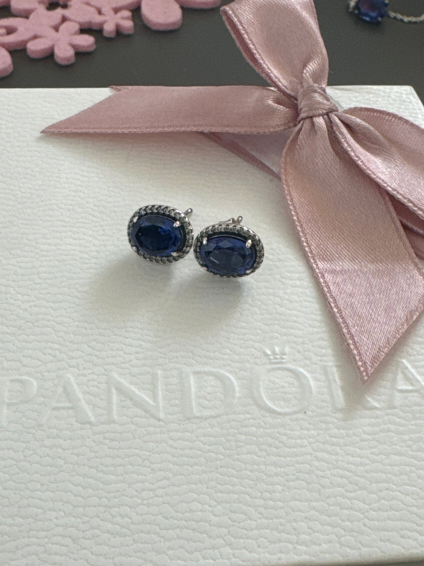 Genuine Pandora Pave Blue Sparkling Halo Earrings Stud
