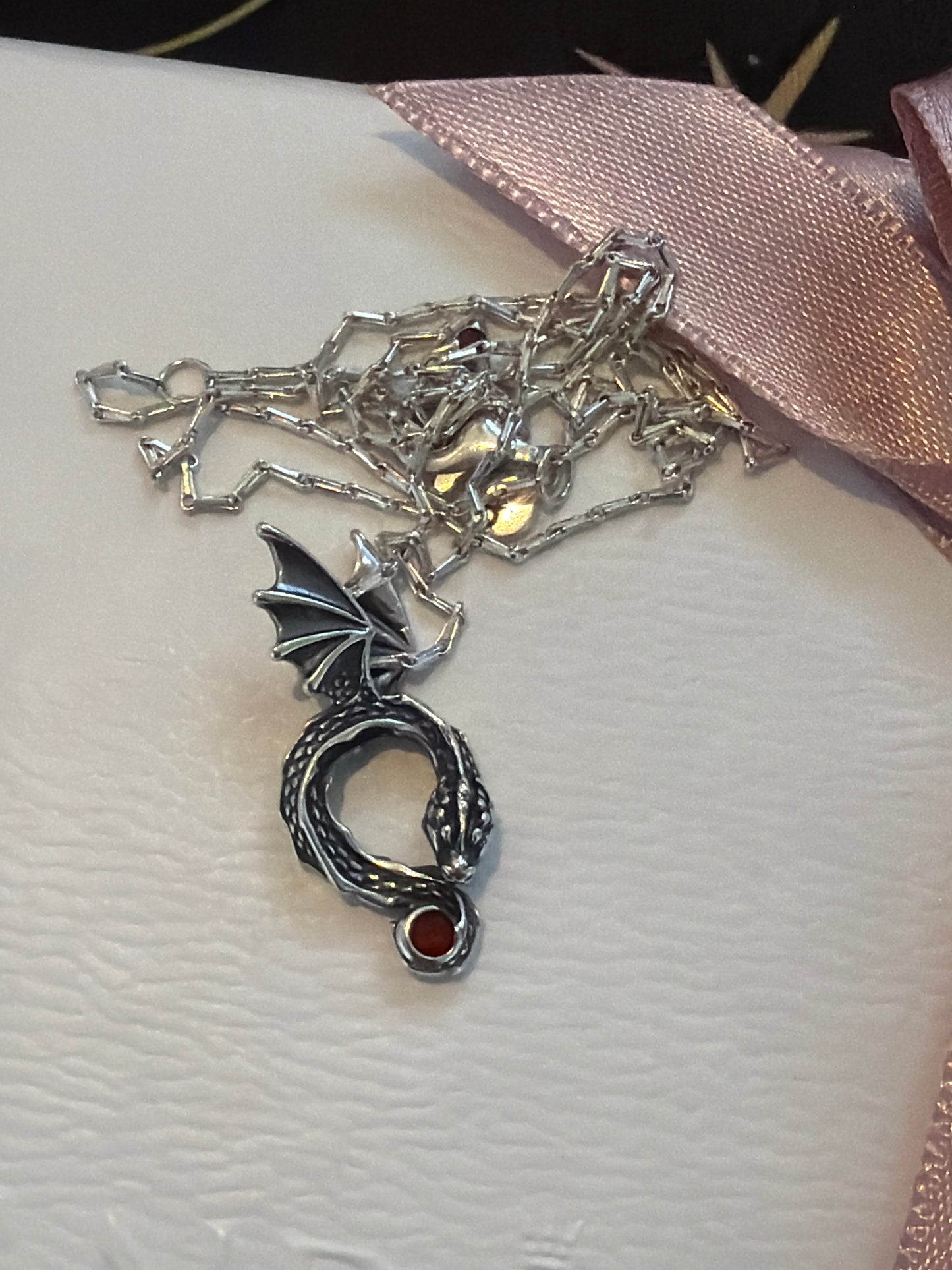 Genuine Pandora Game of Thrones Dragon Red CZ Necklace 45cm