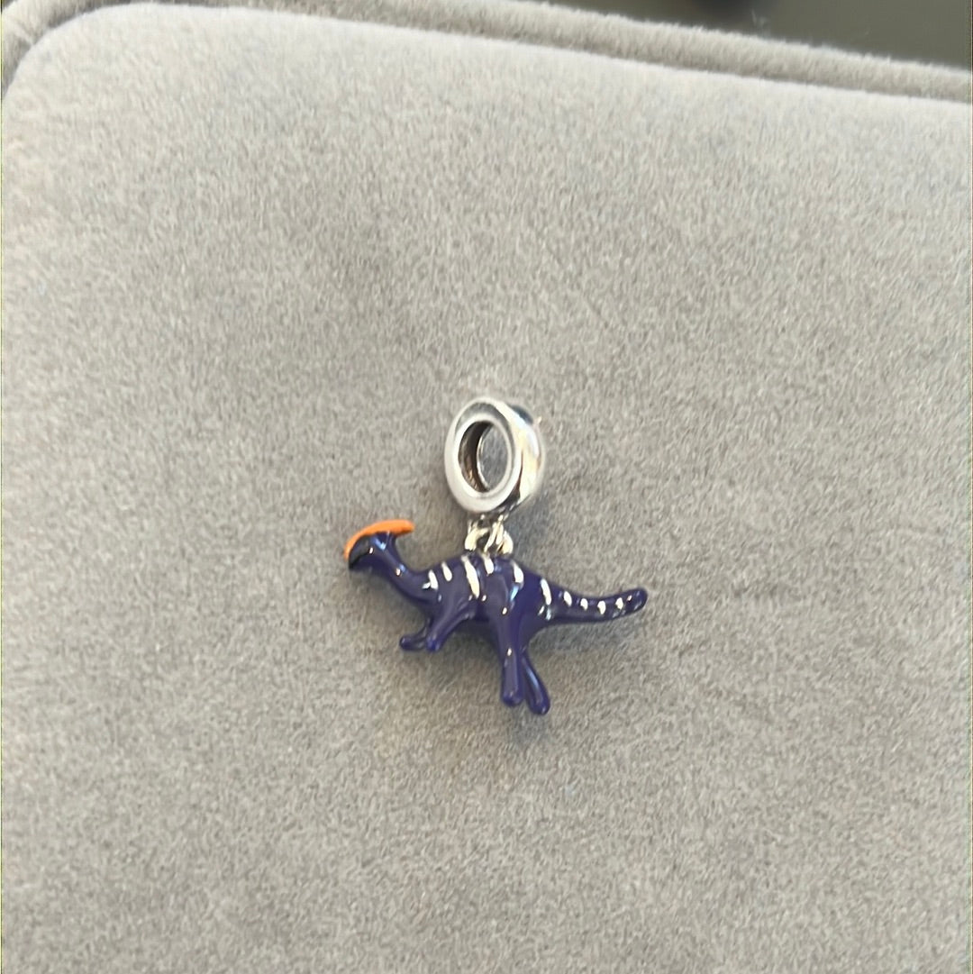Sterling Silver Enamel Purple Dinosaur Velociraptor Dangle Charm