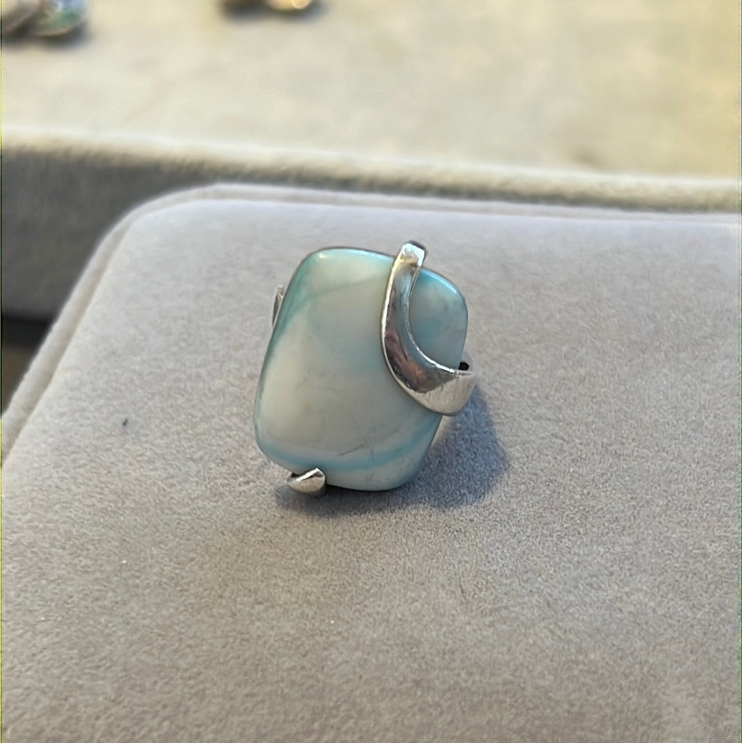 Sterling Silver White and Blue Large Oval Statement Ring 54