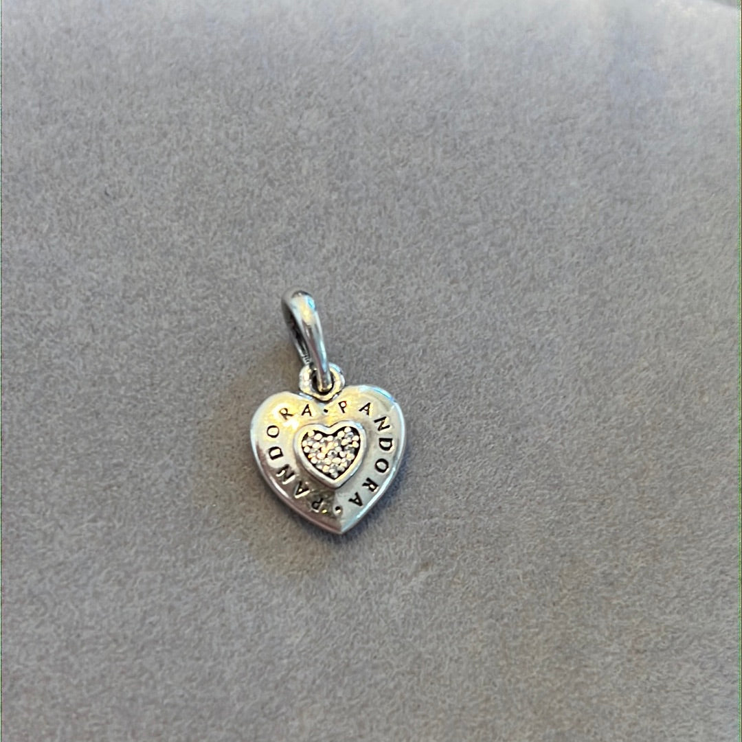 Genuine Pandora Pave Heart Logo Dangle Pendant Charm