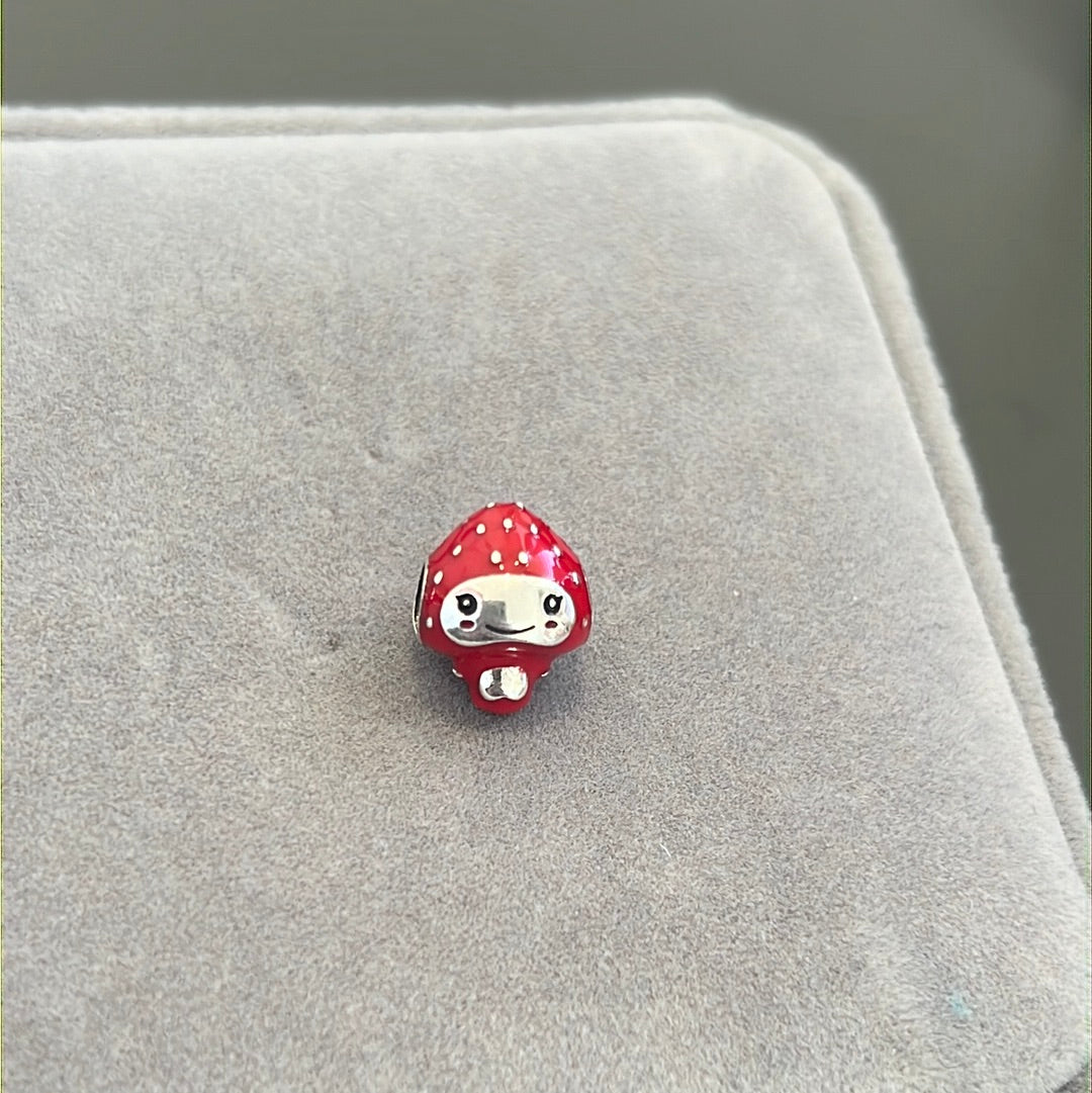 Sterling Silver Enamel Cute Strawberry Charm