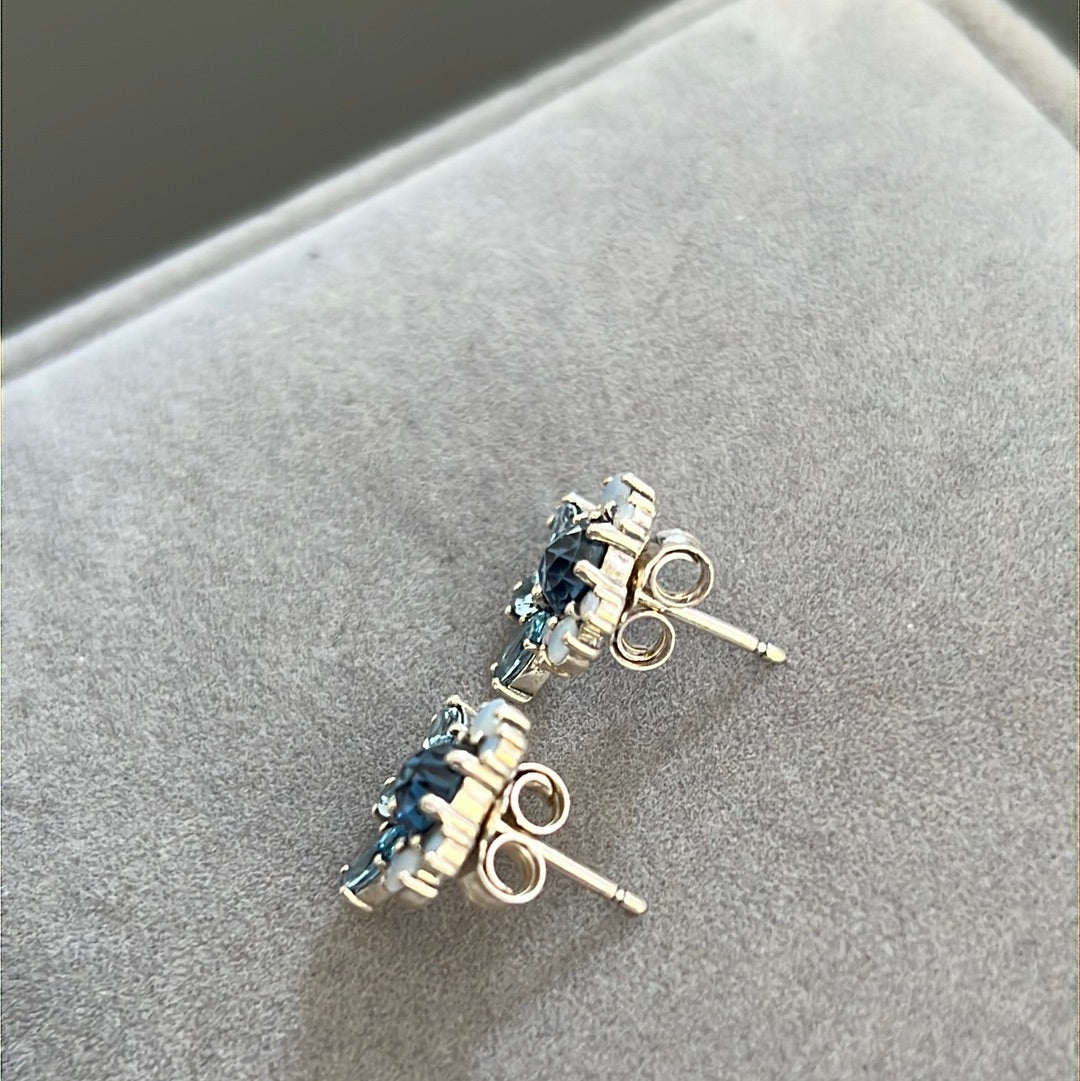 Genuine Pandora Beautiful Patterns of Blue Frost Earrings Studs