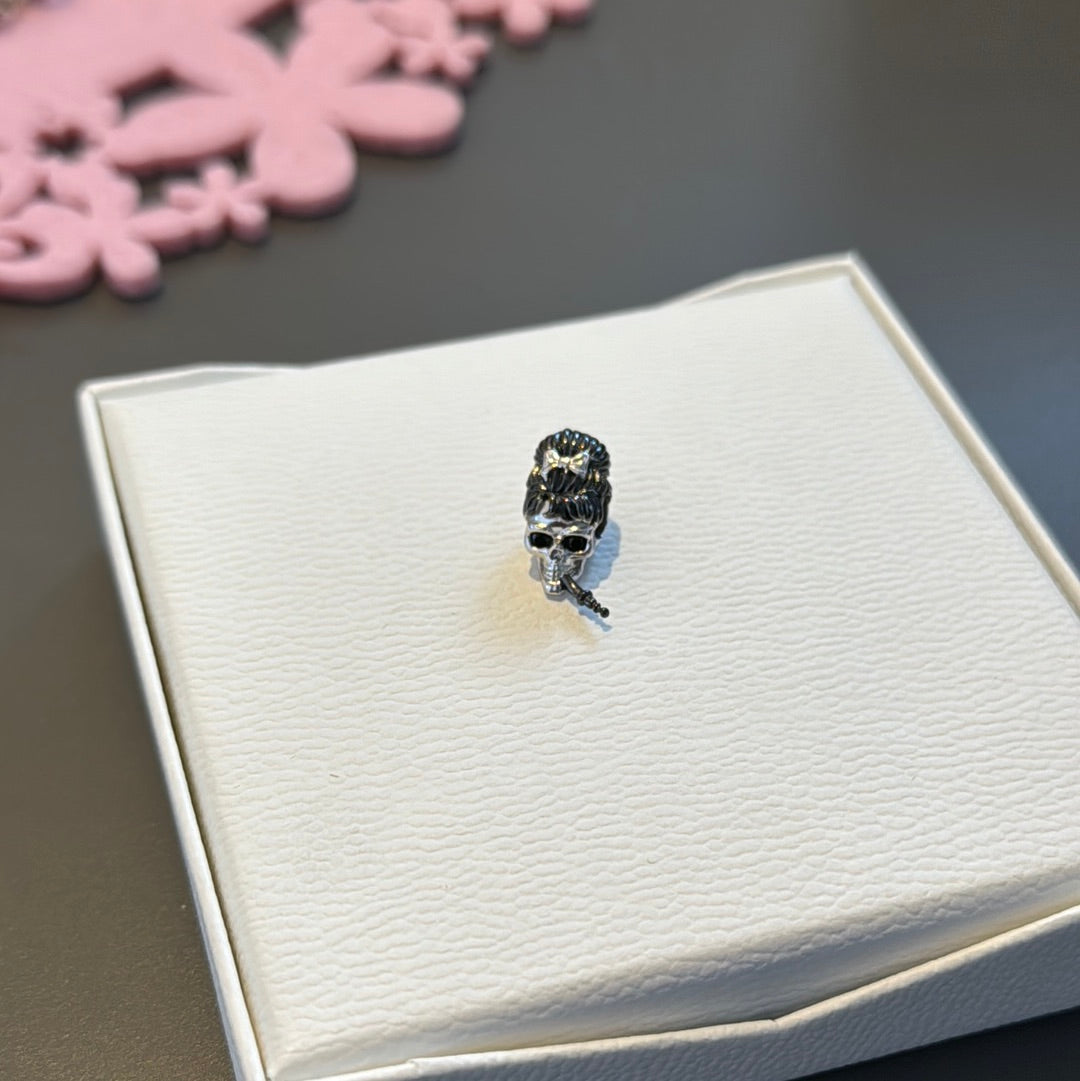 Genuine Gnoce Skull Charm With Enamel Hair and Cigarette Hepburn Charm