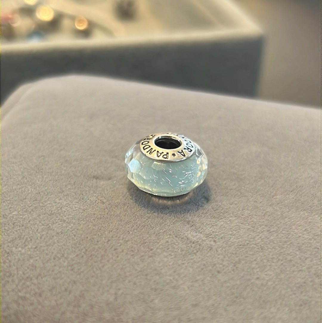 Genuine Pandora Baby Blue Faceted Murano With Glitter Fleck