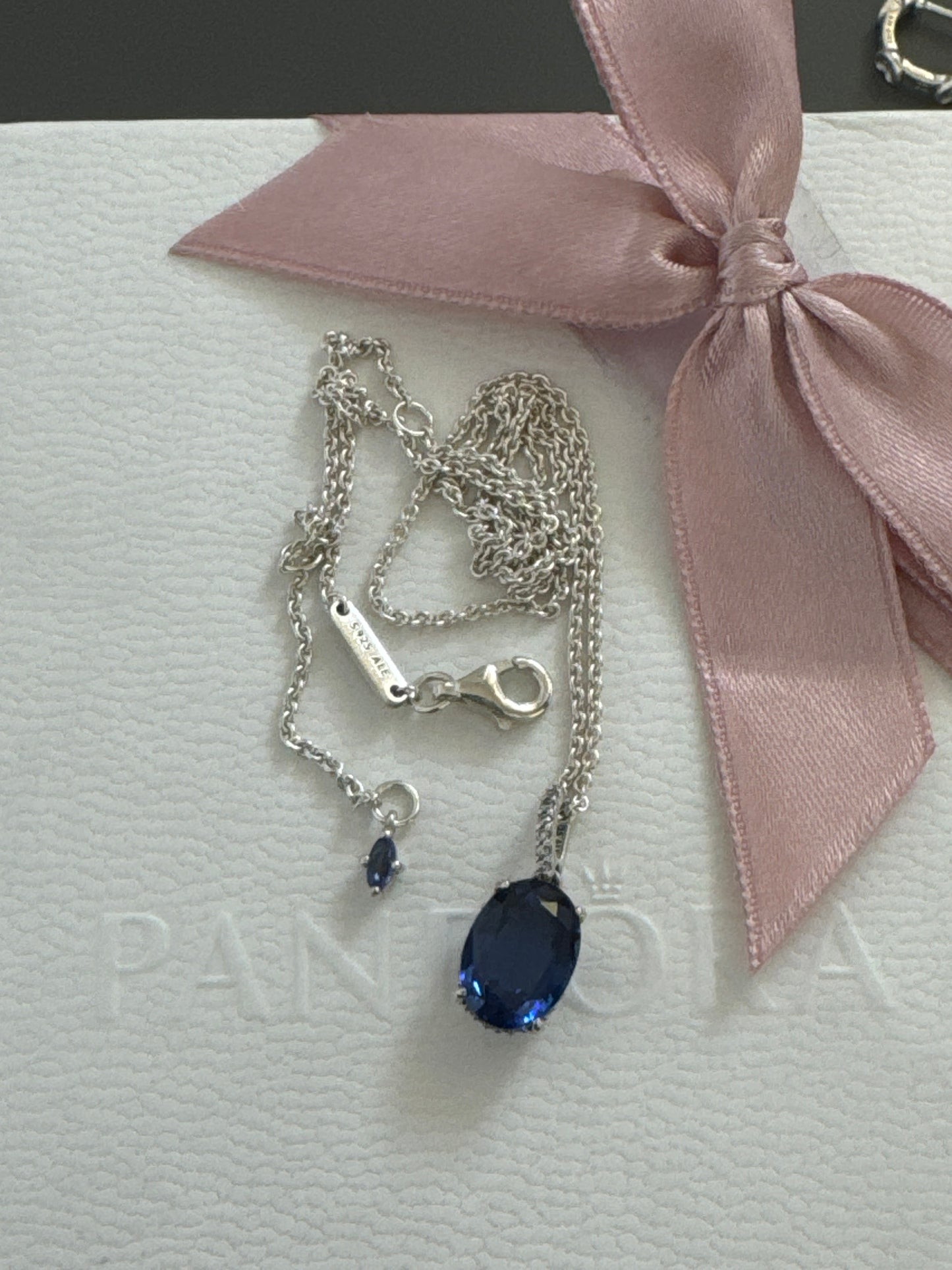 Genuine Pandora Pave Blue Sparkling Halo Necklace