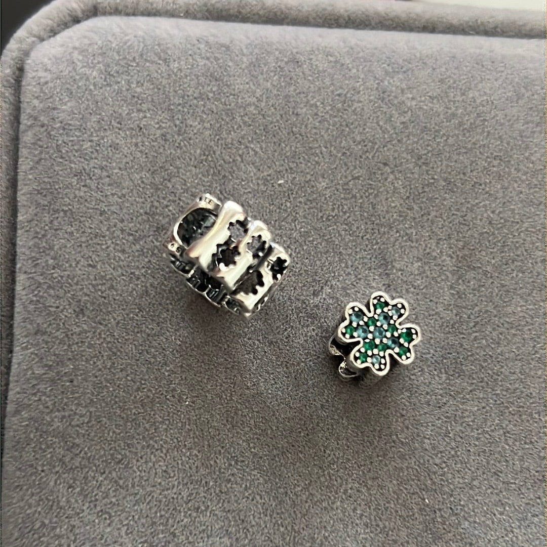 Genuine Pandora Splittable Pave Clover Charm 2 in 1