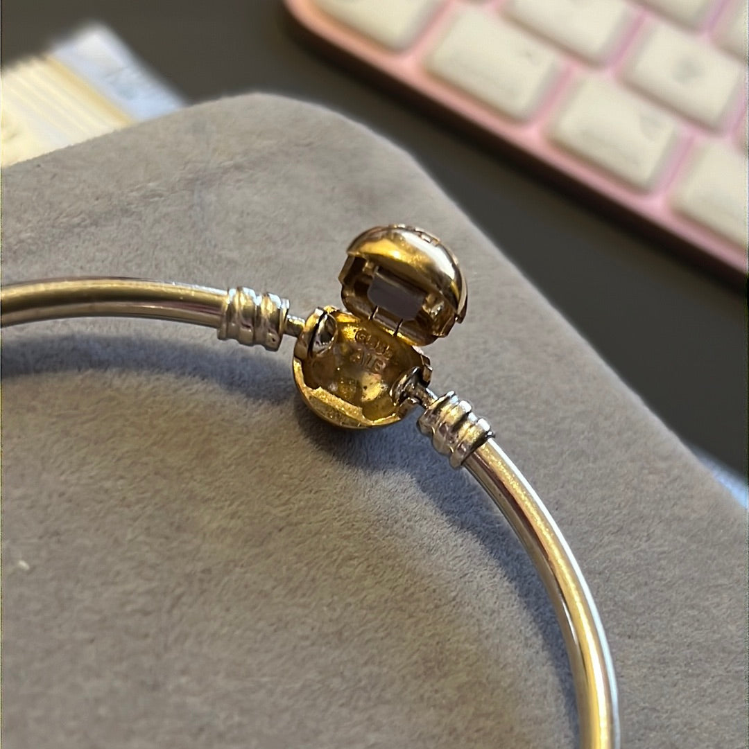Genuine Pandora Two Tone Clasp Solid Gold 14k Bangle 17.5