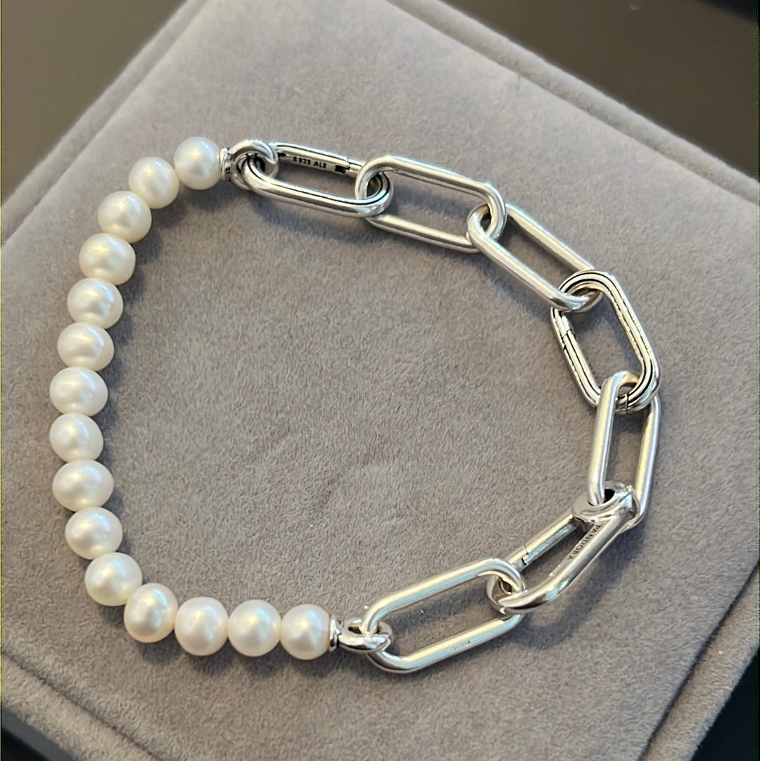 Genuine Pandora Me Treated Freshwater Cultured Pearl & Link Chain Bracelet 20cm