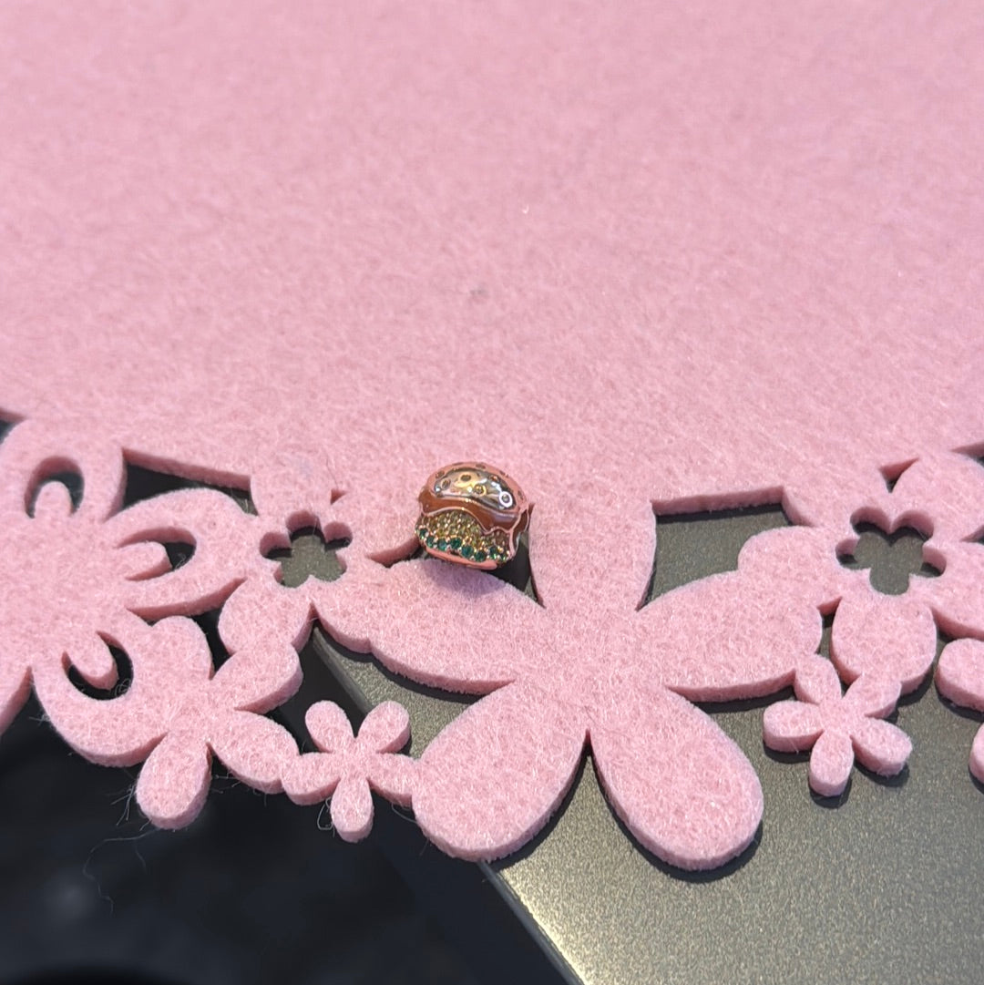 Genuine Gnoce Rose Gold Pave Hamburger Food Charm