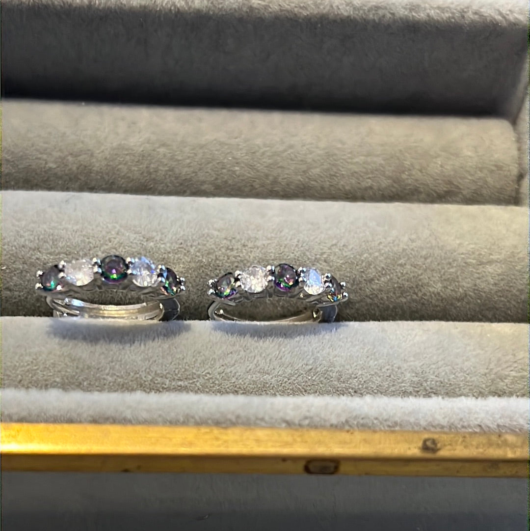 Brand New Sterling Silver Hoops Blue & Clear CZ Stones