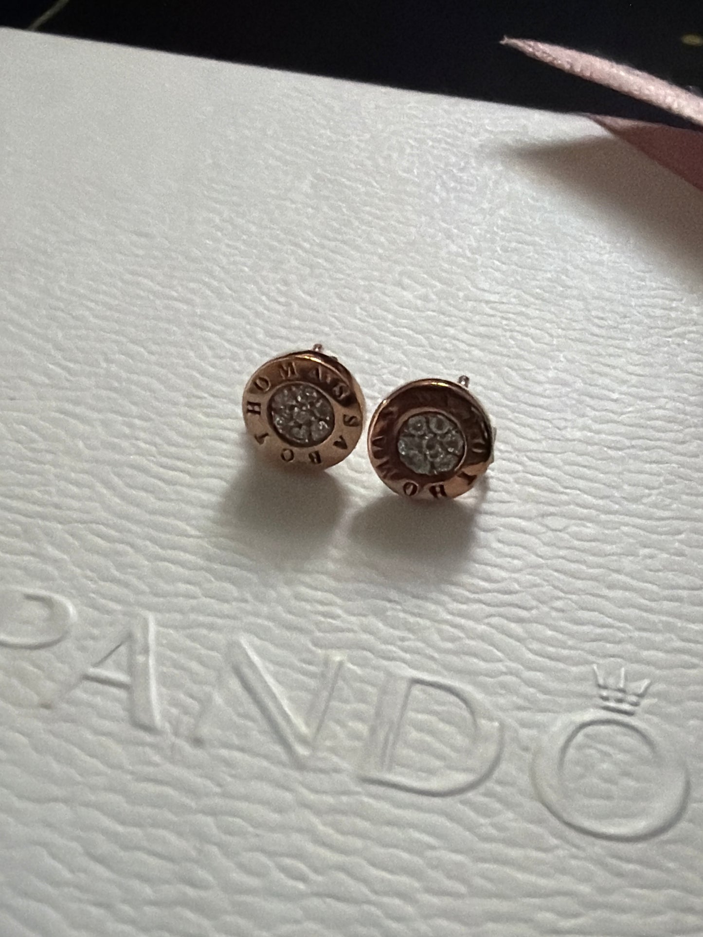Genuine Thomas Sabo Rose Gold CZ Logo Circle Earrings