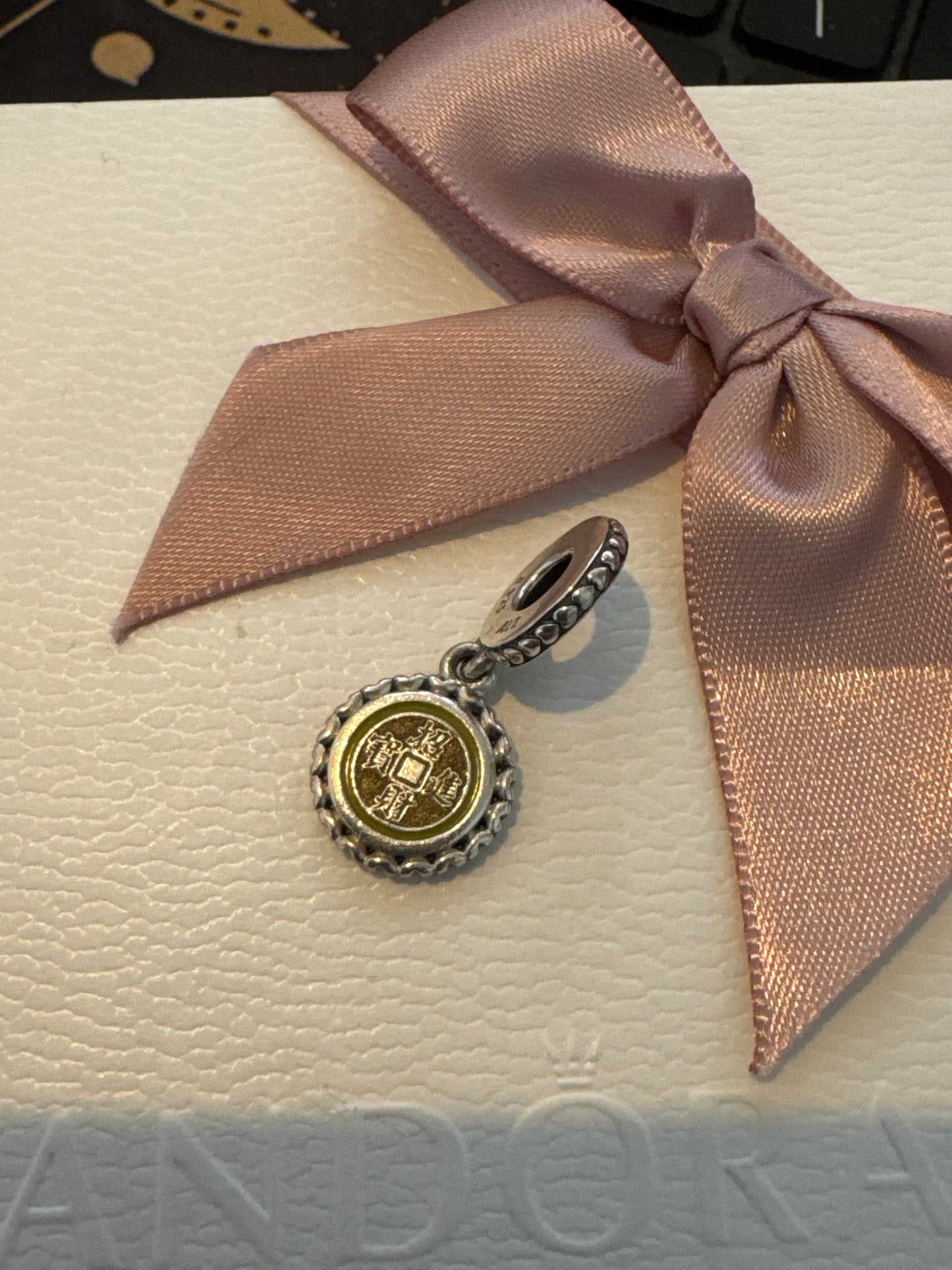 Genuine Pandora HTF China Golden Coin Fortune Wish Enamel Dangle Charm