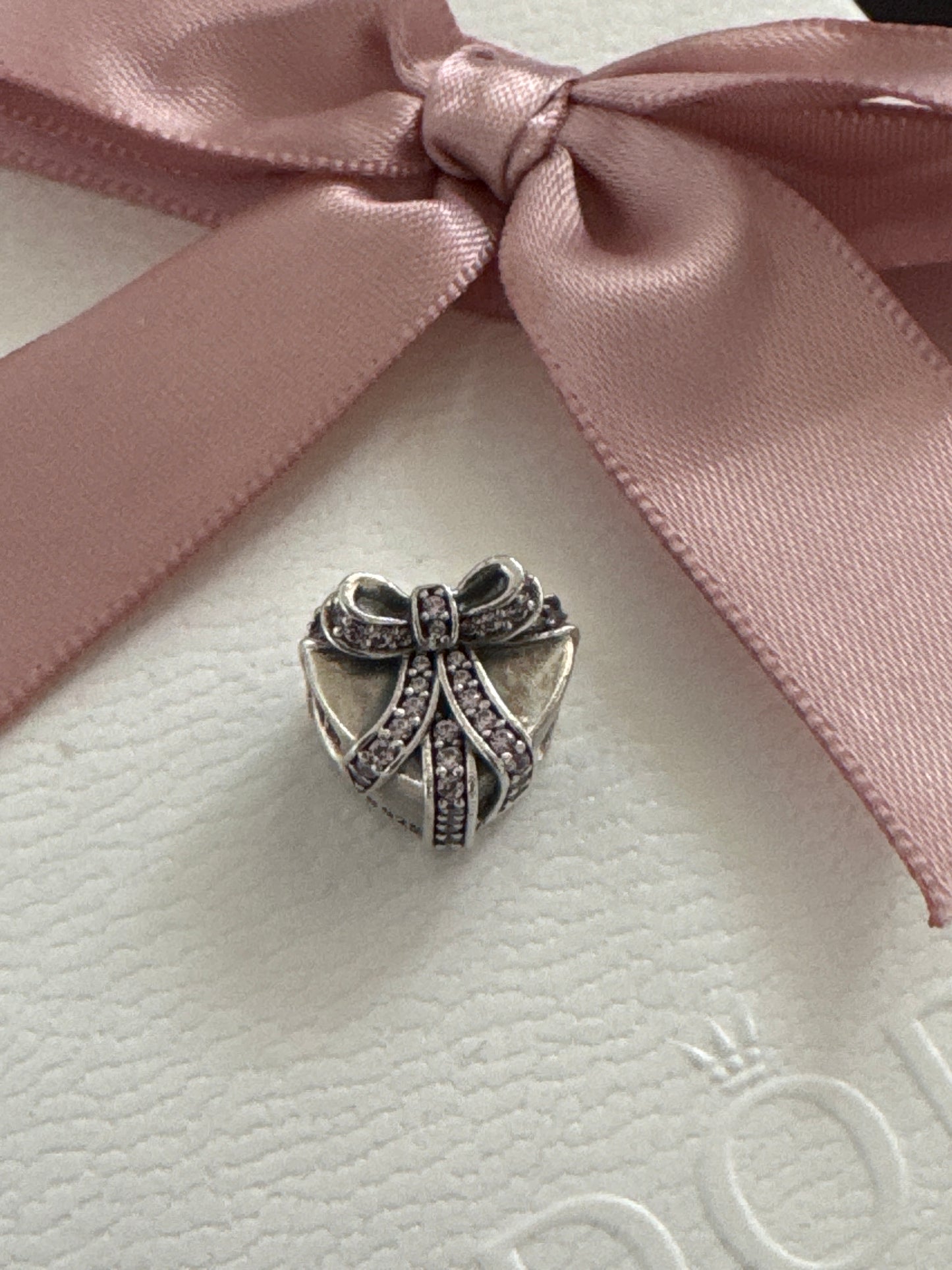 Genuine Pandora Heart Shaped Present Pave Bow Charm