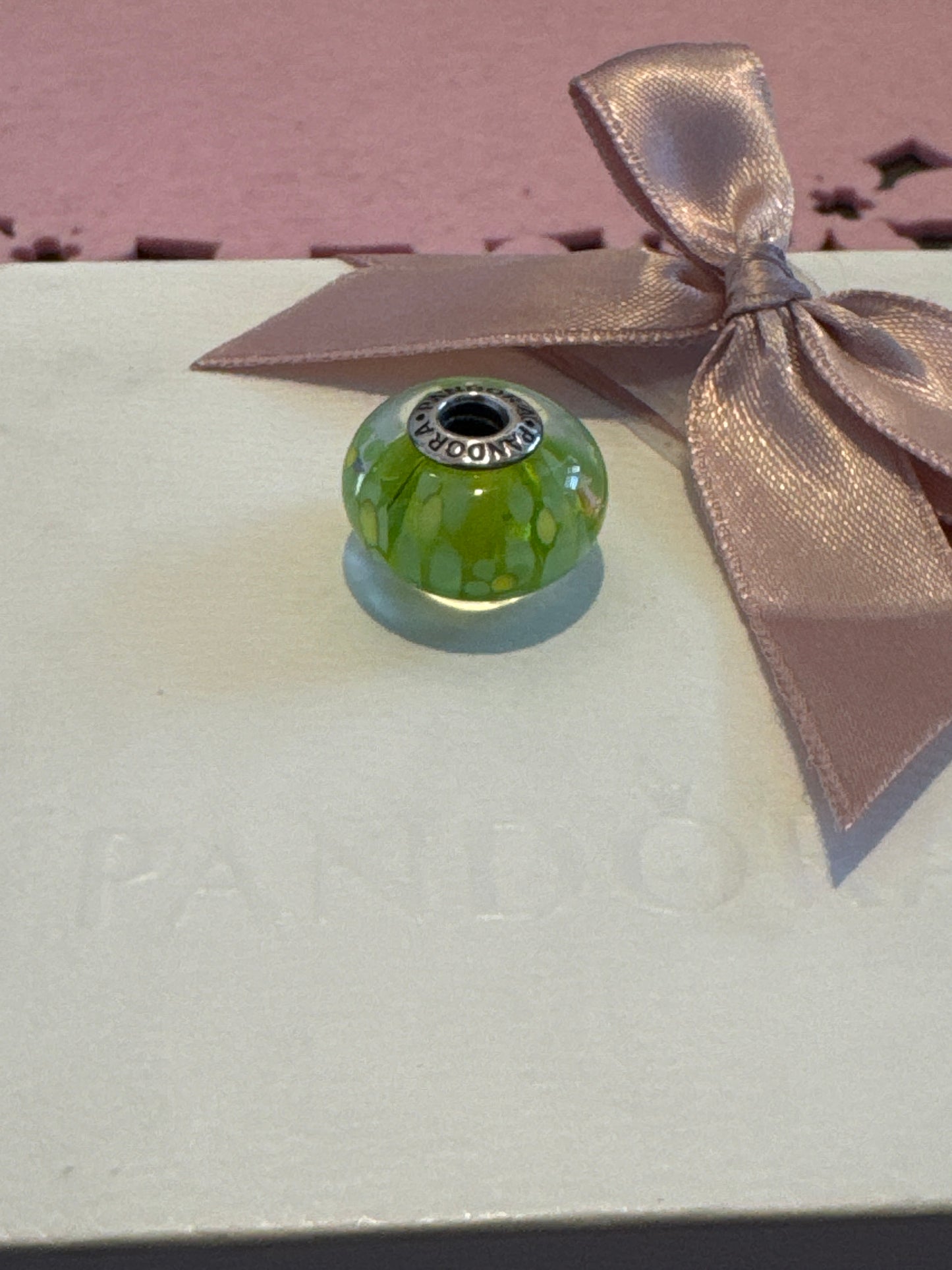 Genuine Pandora Giant XL Murano with Green Flower Glass and Lime Dots. Large and Heavy and Retired