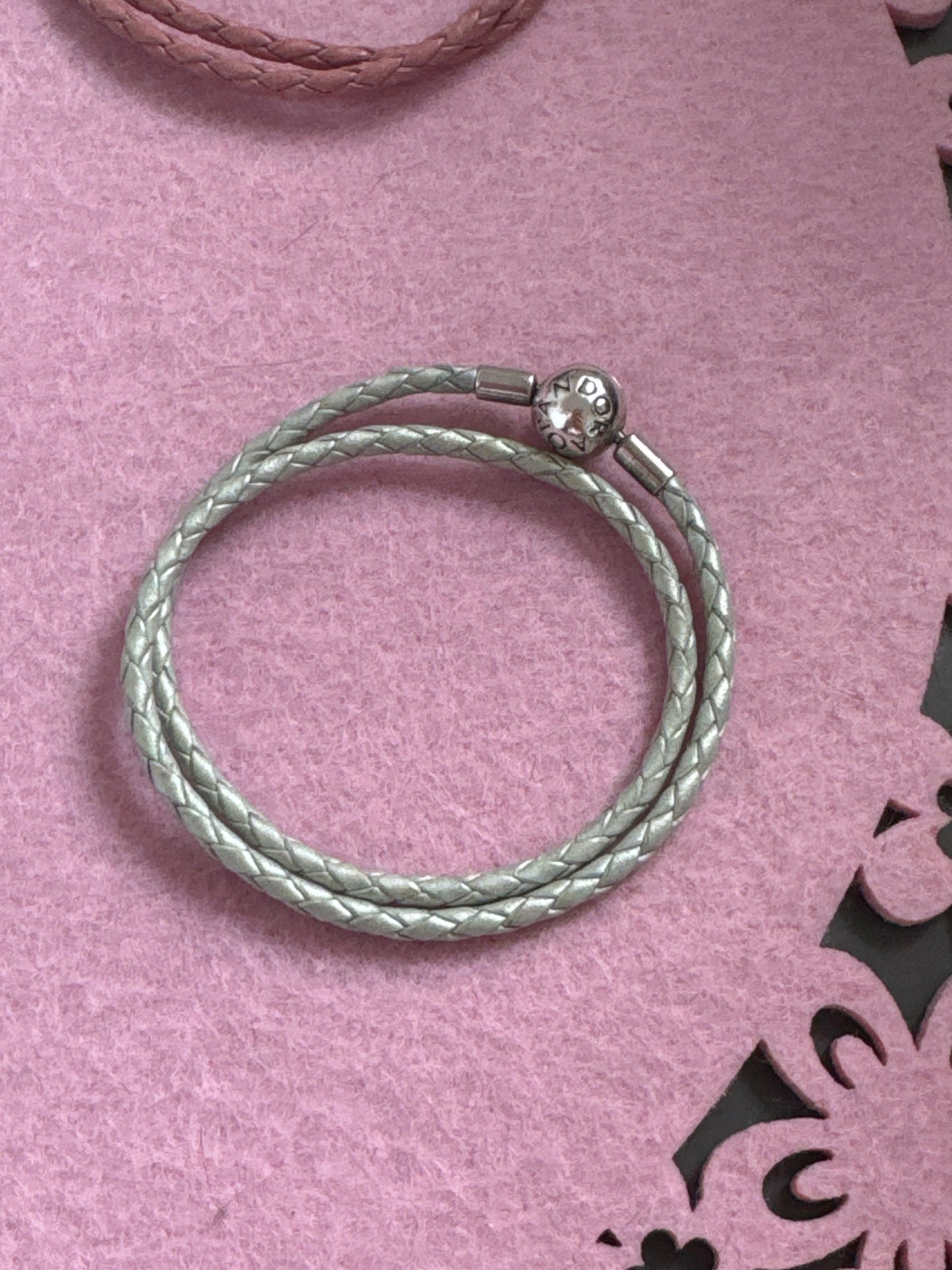 Genuine Pandora Double Wrap Leather in Light Green with Shimmer
