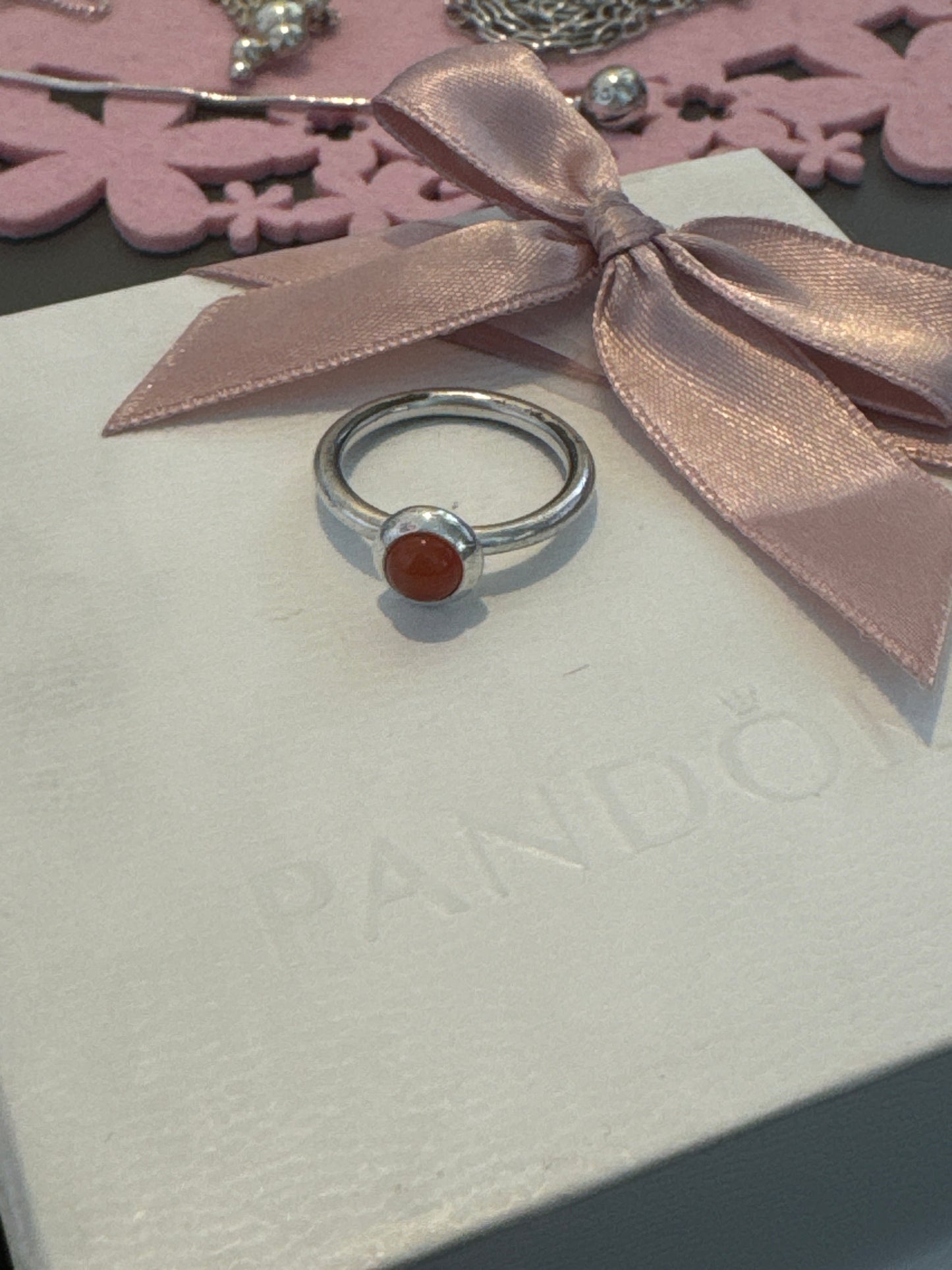 Genuine Pandora Orange Stone Cabochon Rare HTF Ring 56