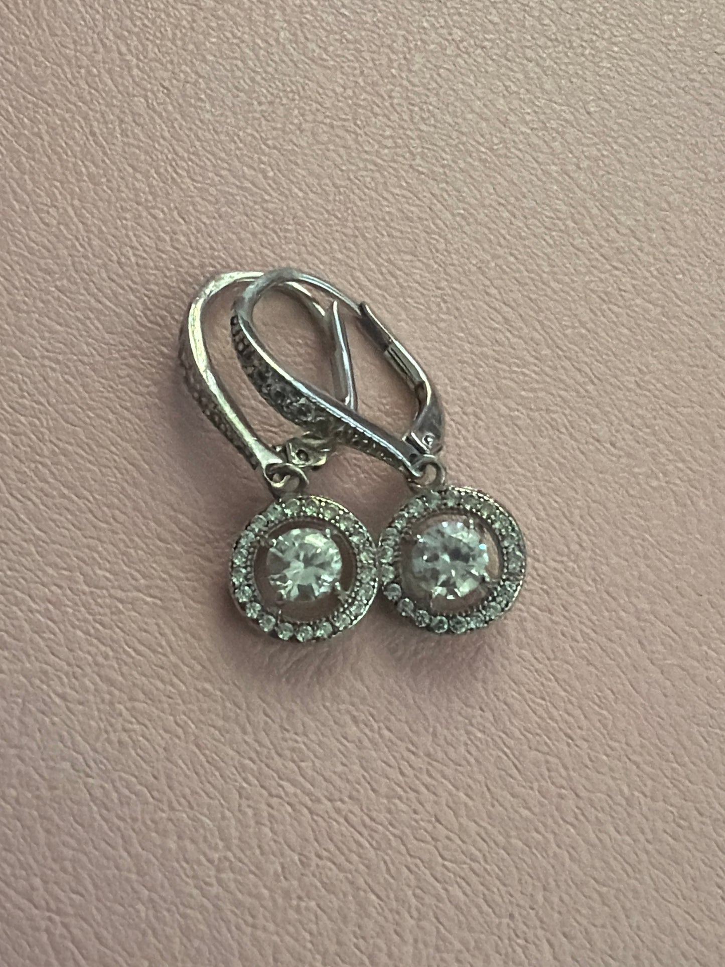 Sterling Silver Double Circle Cz Dangle Hoop Earrings