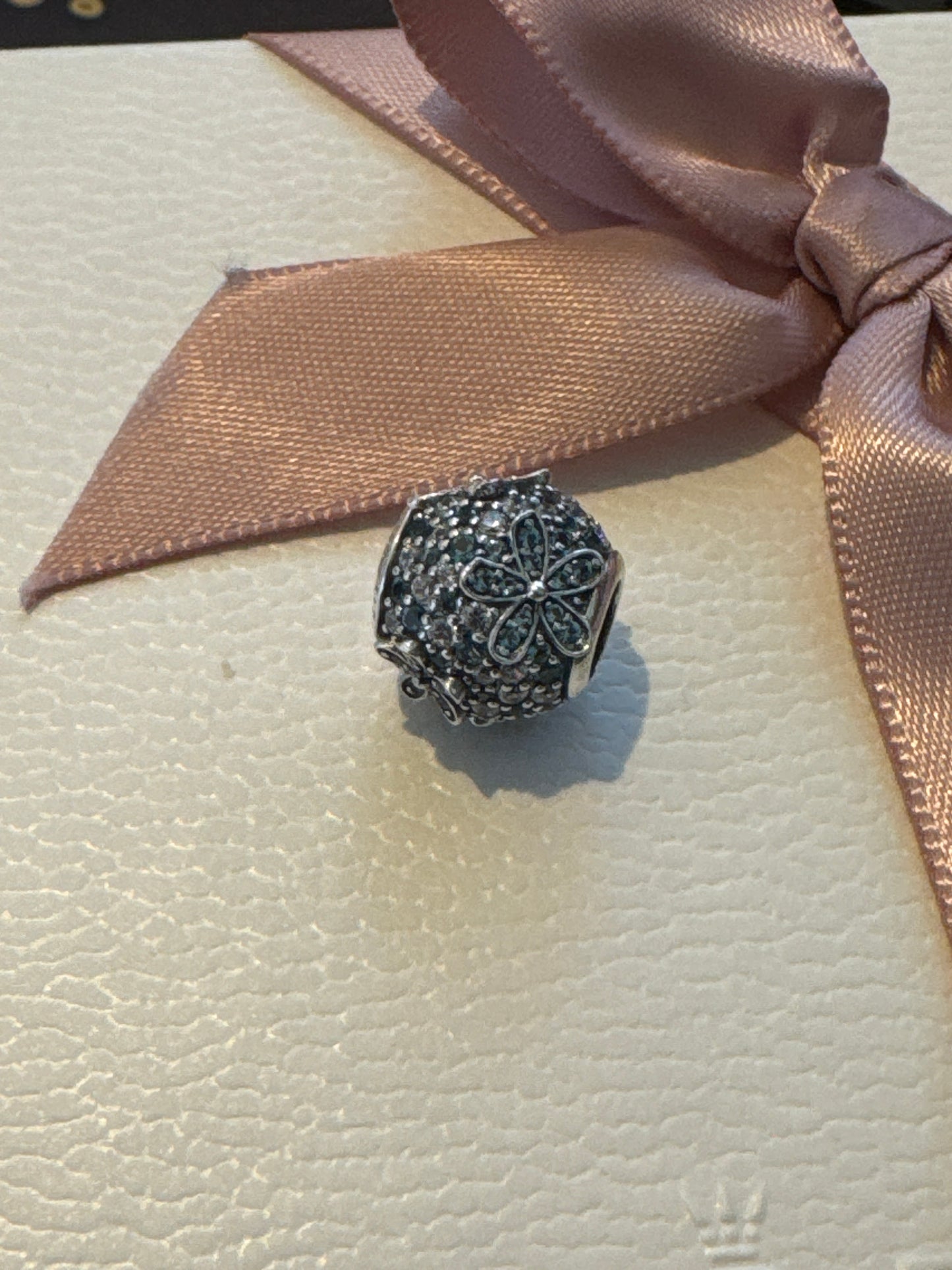 Genuine Pandora Light Blue Enamel Pave Daisy Flower Ball Charm
