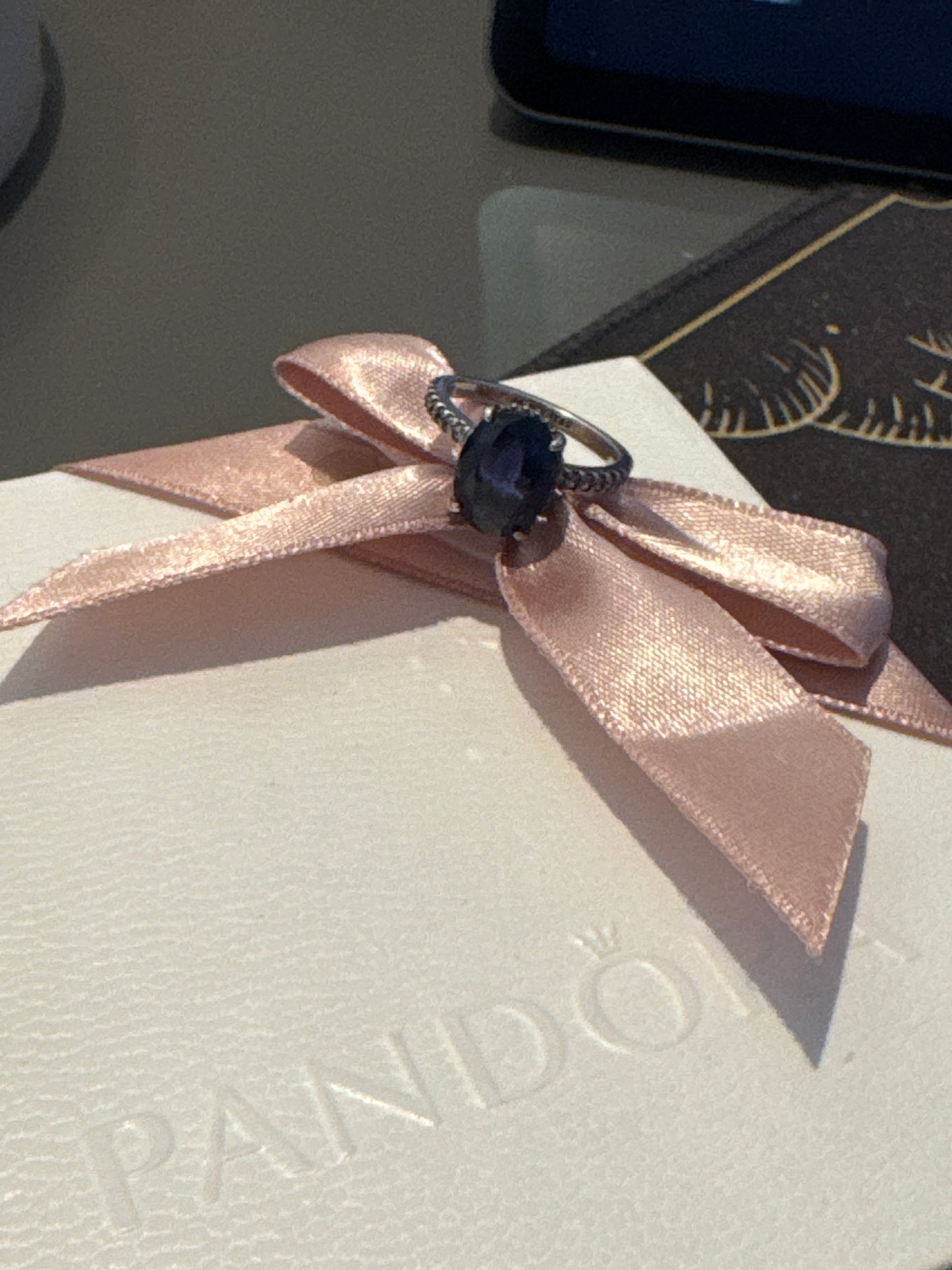 Genuine Pandora Pave Blue Oval Stone Ring 54