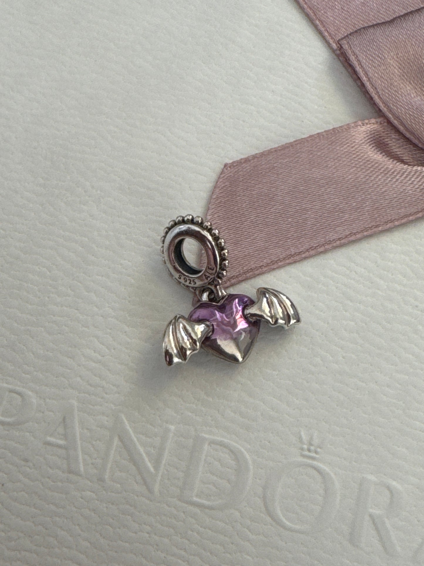 Genuine Pandora Winged Vampire Heart Dangle Purple Charm