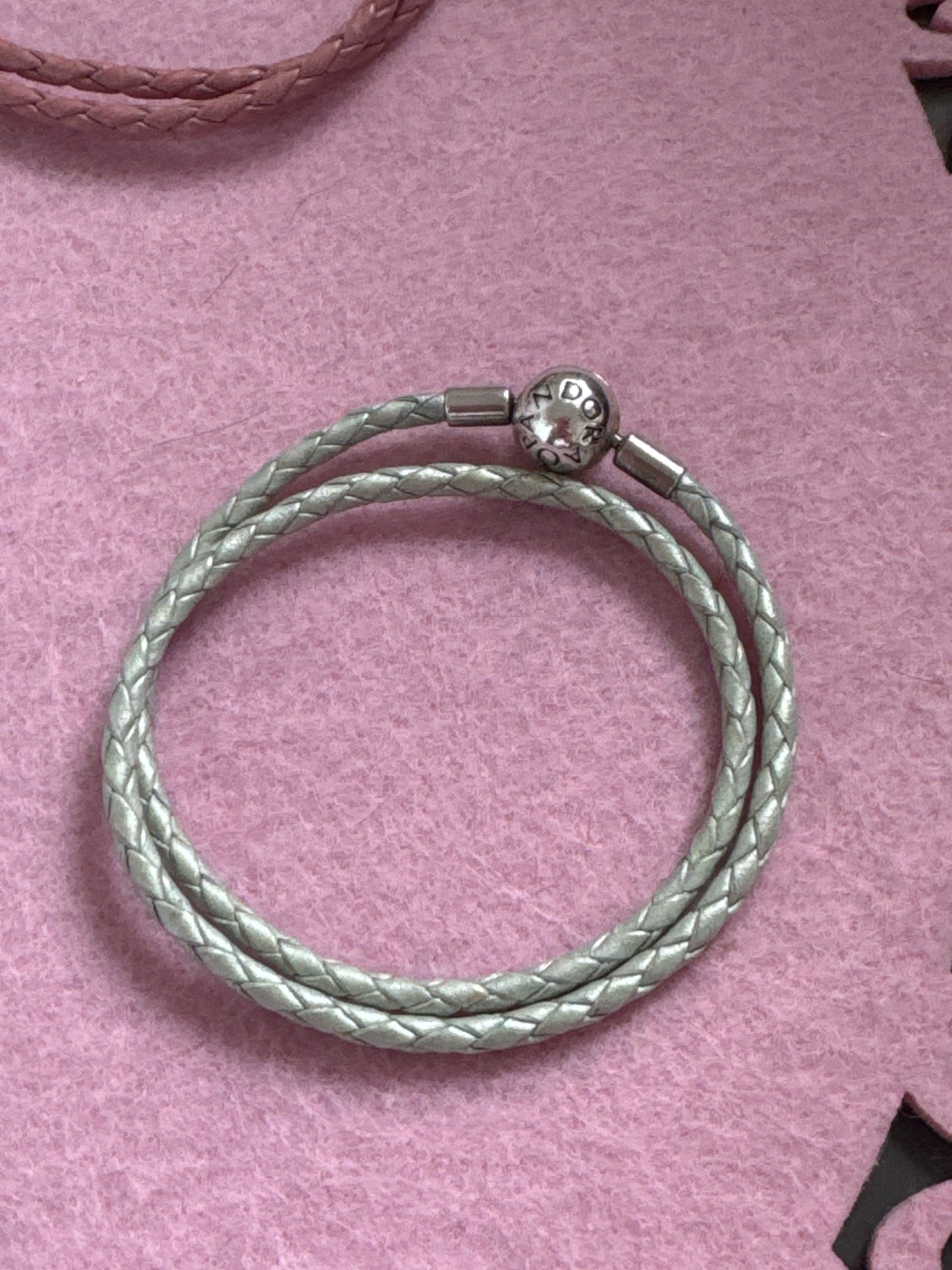 Genuine Pandora Double Wrap Leather in Light Green with Shimmer