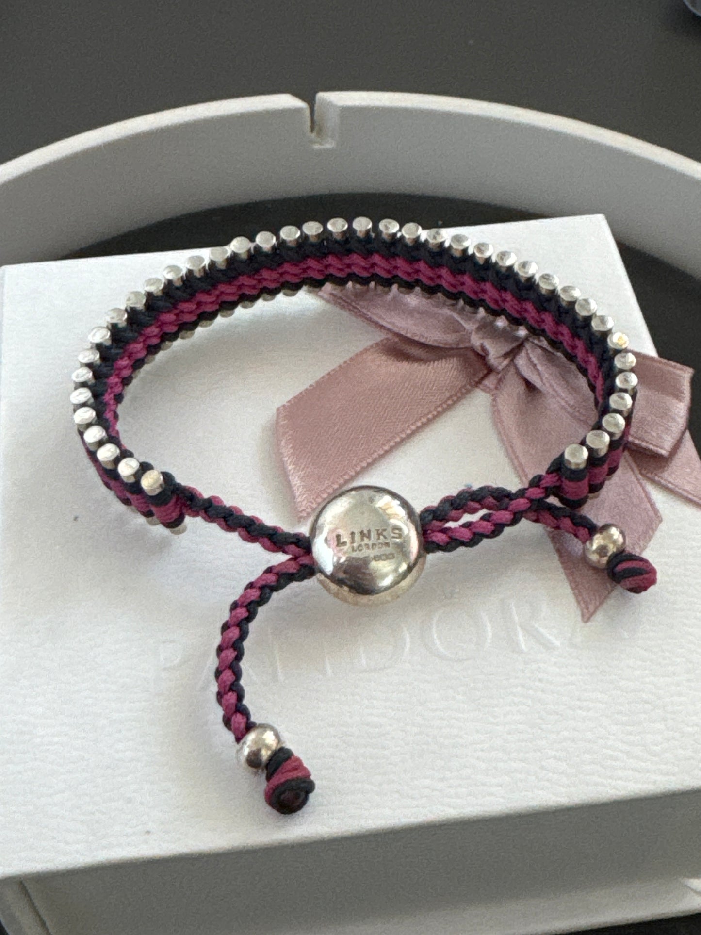 Genuine Links of London Purple & Pink Material Woven Sweetie Friendship Bracelet