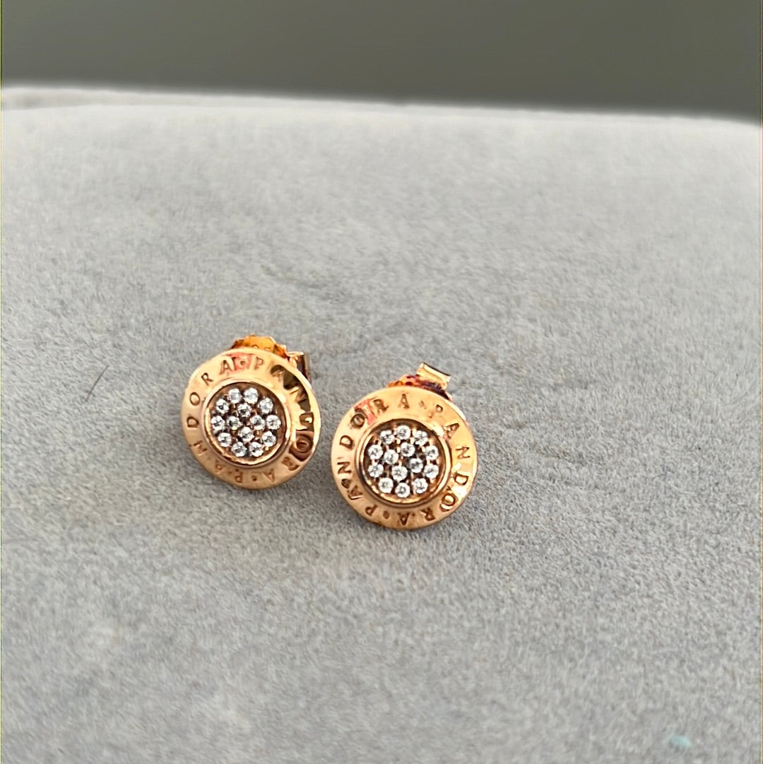 Genuine Pandora Rose Gold Pave Logo Earrings Stud