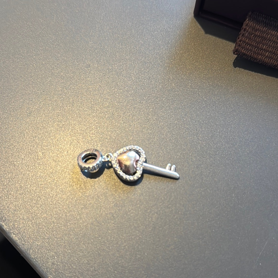 Genuine Gnoce Heart Pave Key Dangle Charm