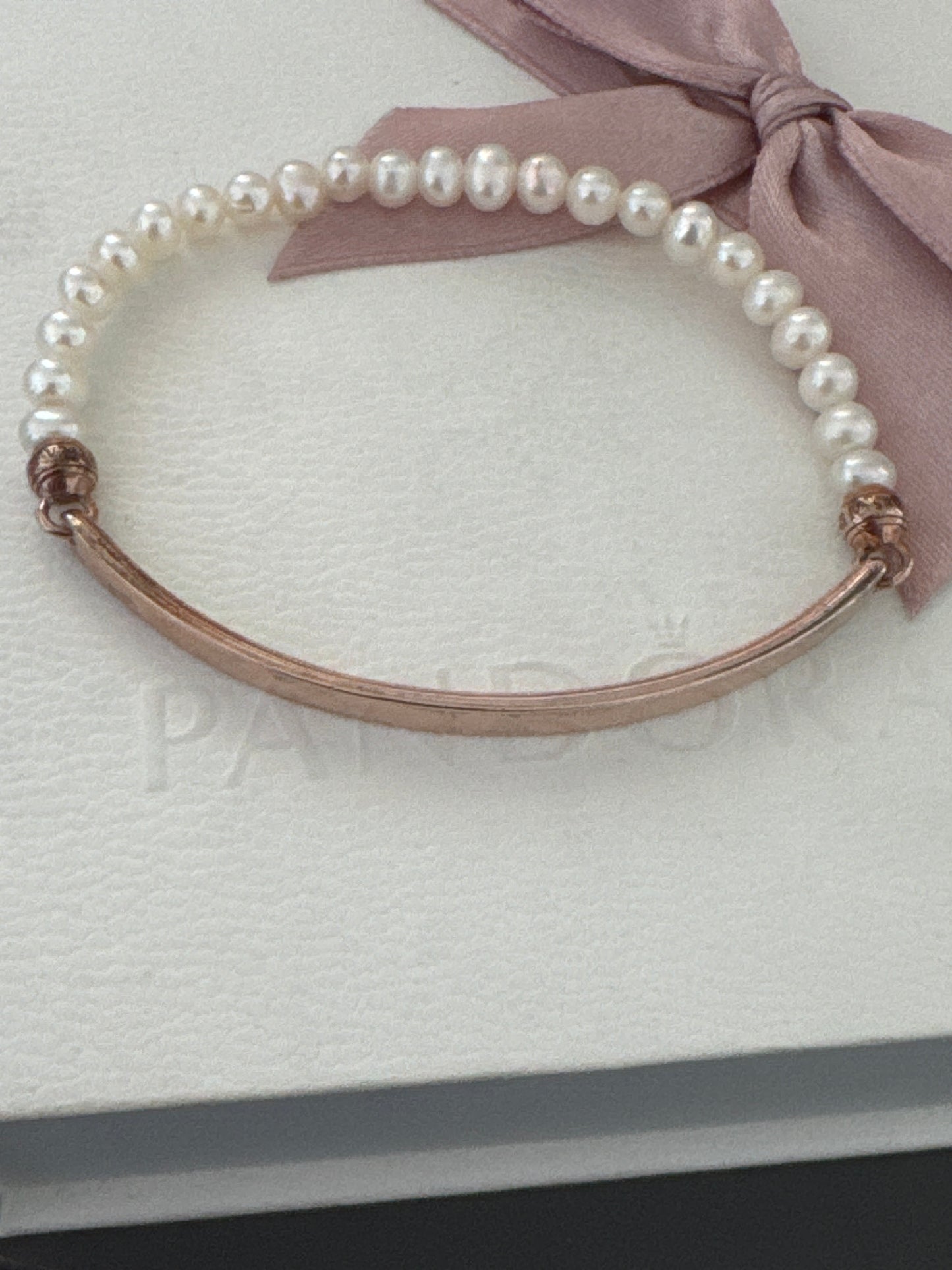 Genuine Thomas Sabo Rose Gold Love Bridge Pearl Silver Bangle