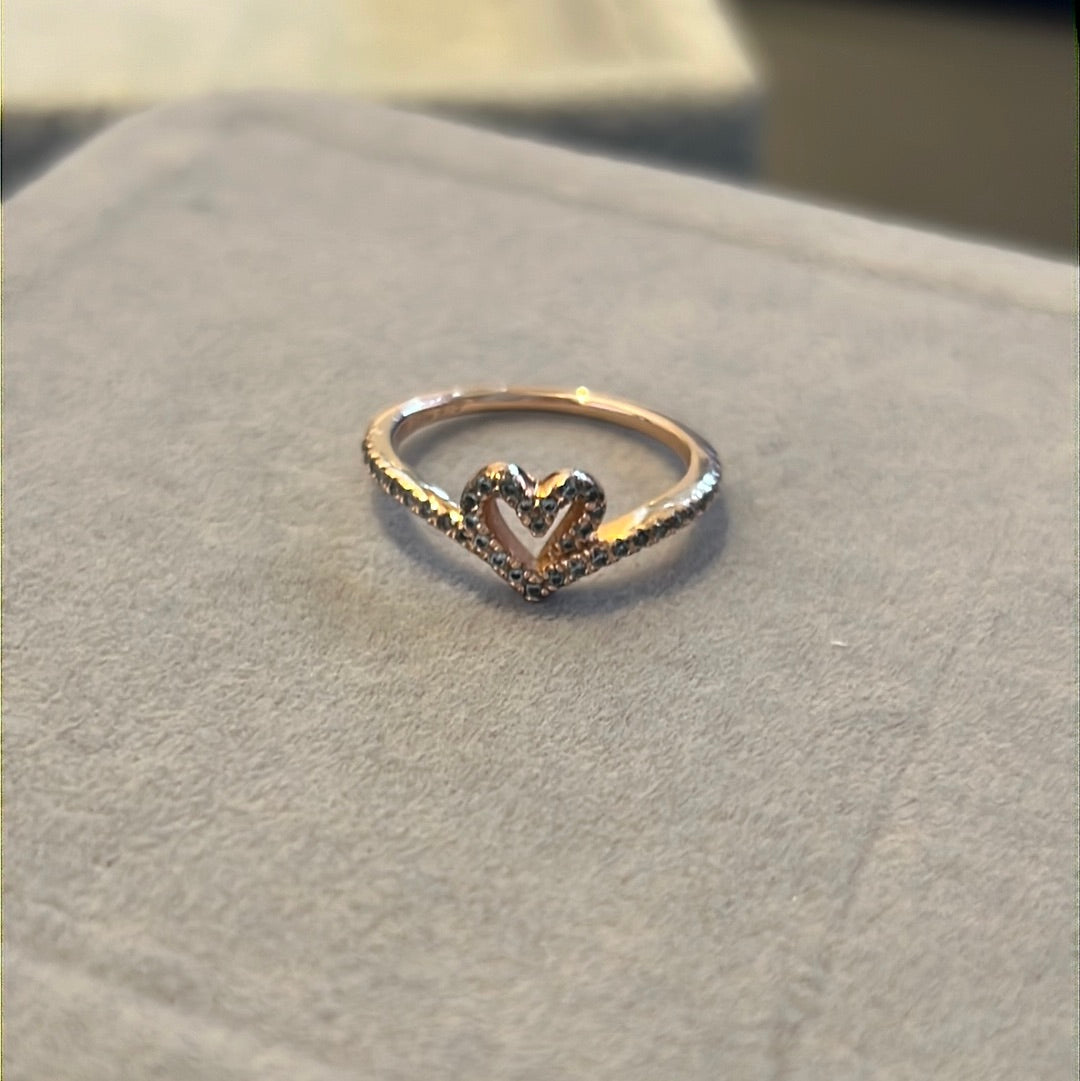 Genuine Pandora Rose Gold Pave Free Hand Heart Openwork Ring 56