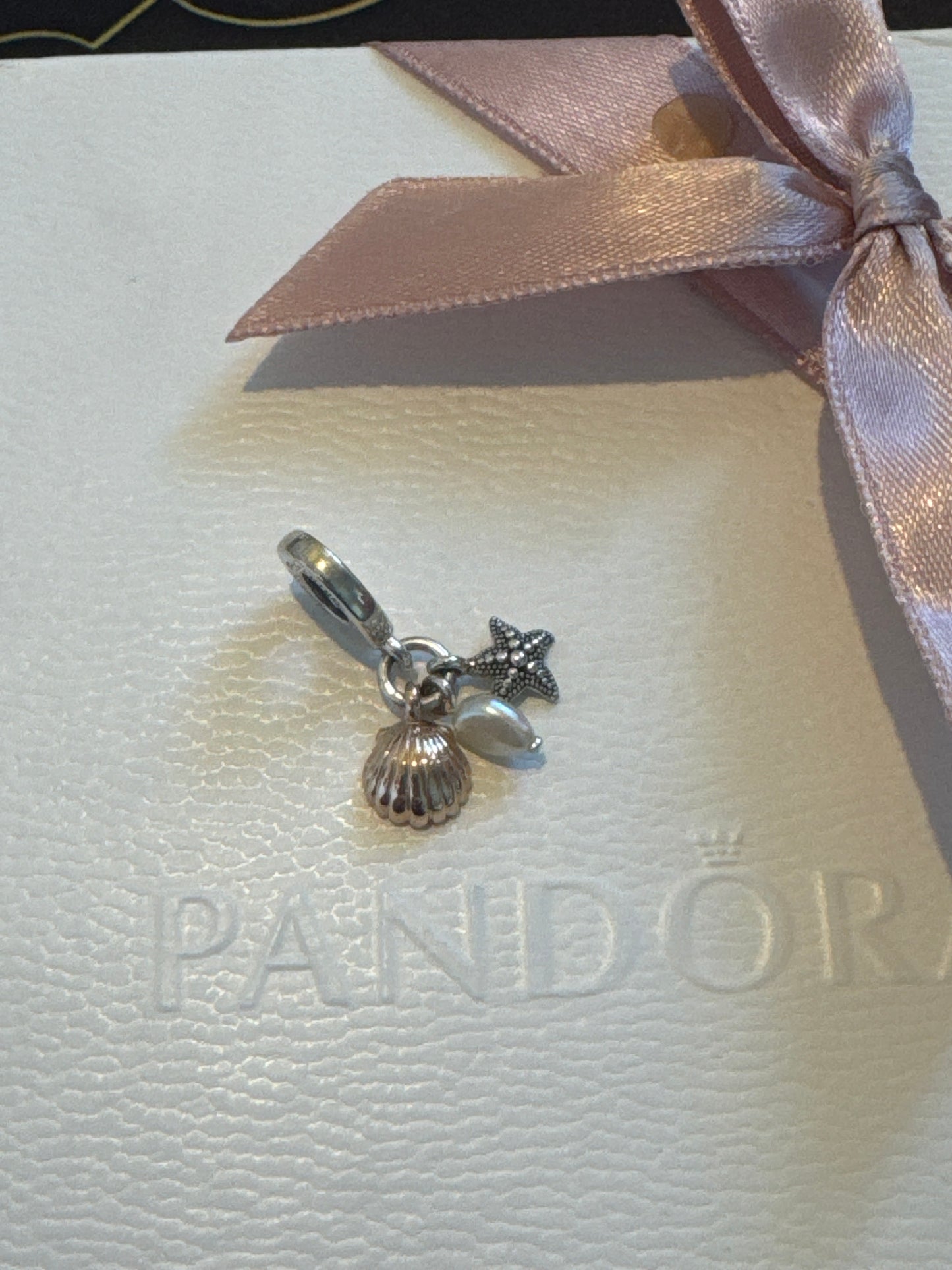 Genuine Pandora Beautiful Starfish, Shell and Pearl Dangle Charm