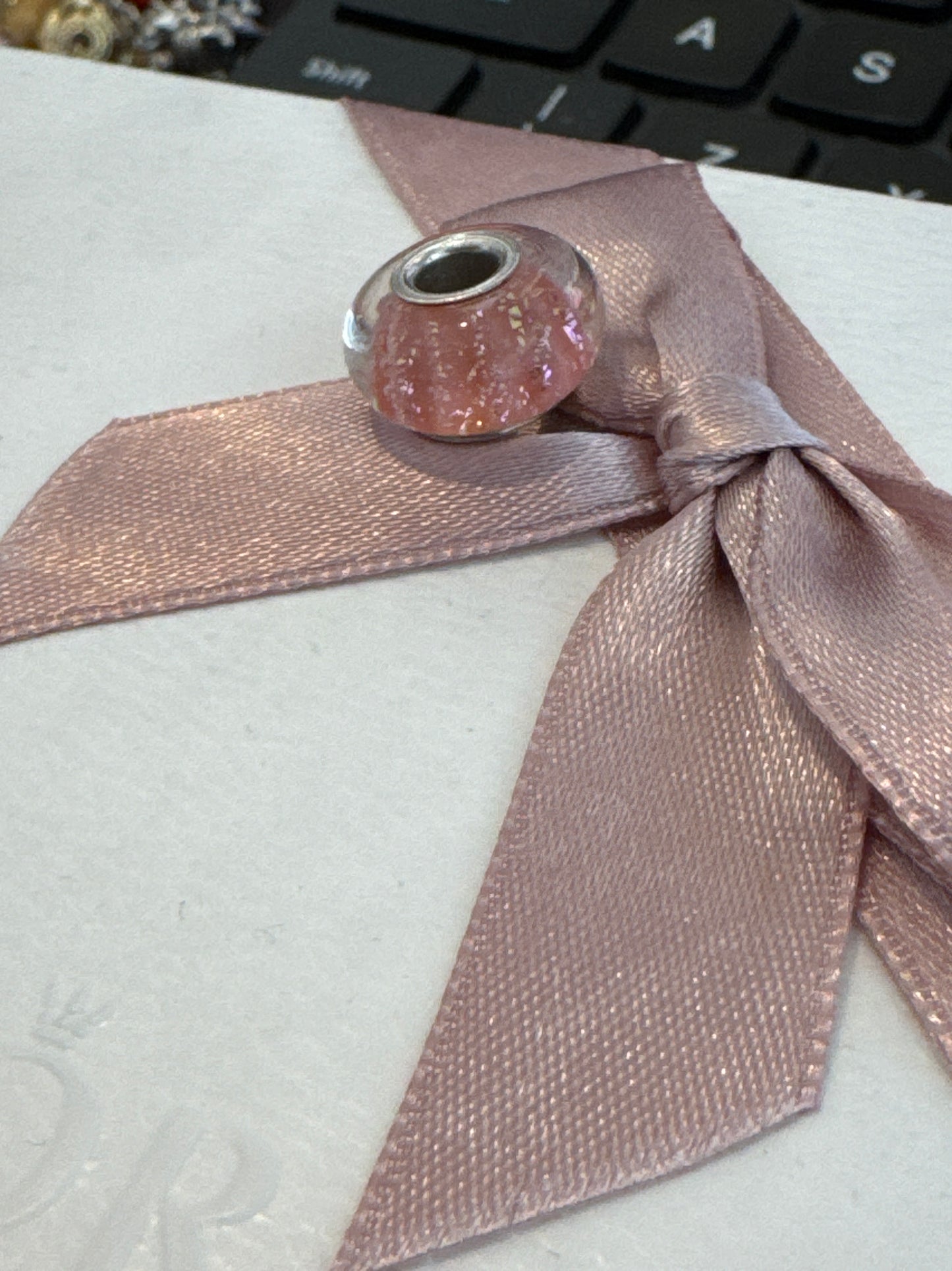 Genuine Chamilia Pink Shine Sparkle Foil Line Murano Glass Charm