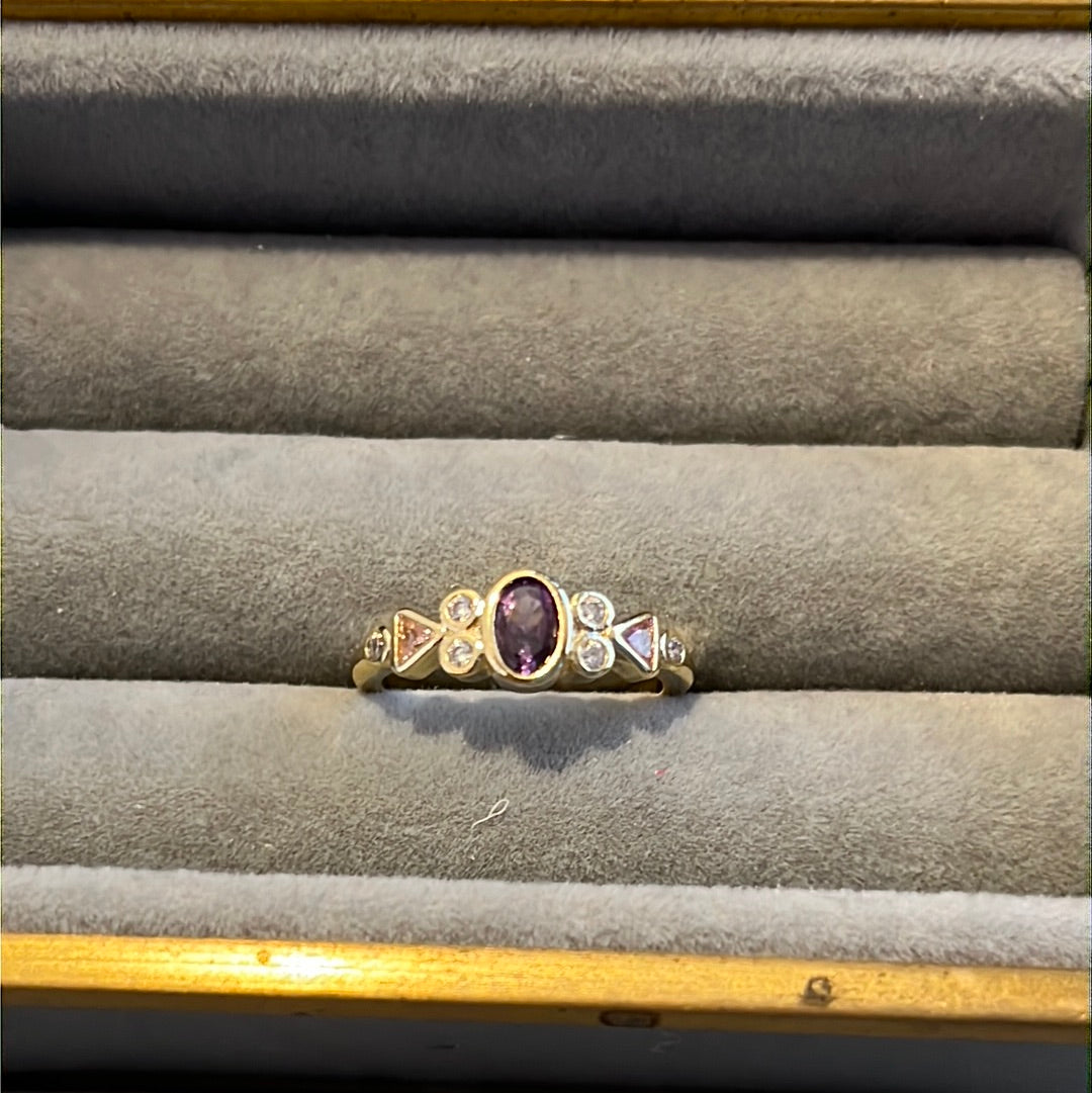 Brand New 14kt Gold Plated Purple Stone Ring CZ Beautiful Size 54